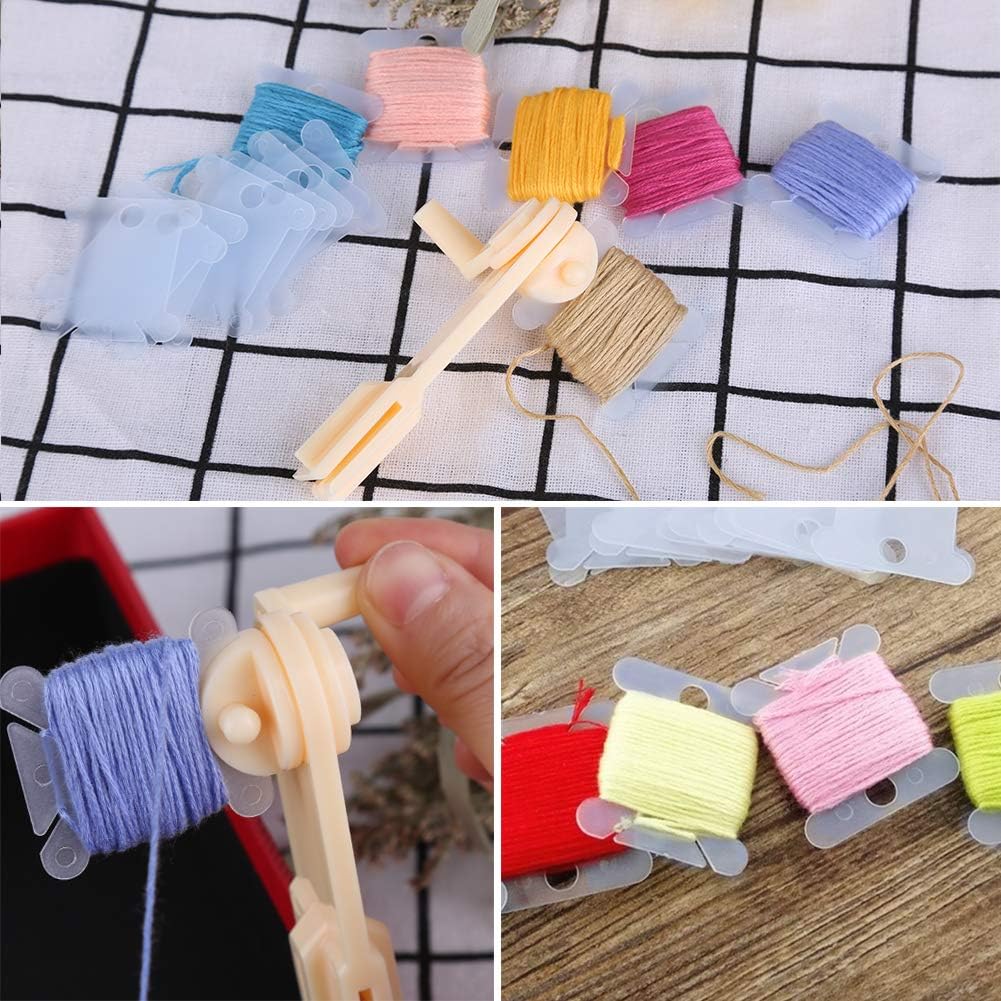 100 Pcs Cardboard Floss Bobbins with 1 Pcs Bobbin Winder, Floss Bobbins Set for Craft DIY Embroidery Floss Cross Stitch Threads and Sewing Storage, Blue