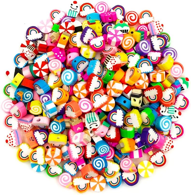 200pcs Candy Polymer Clay Beads, Mixed Rainbow Charm Spacer Beads for Bracelet Necklace DIY Jewelry Making (Candy Rainbow)