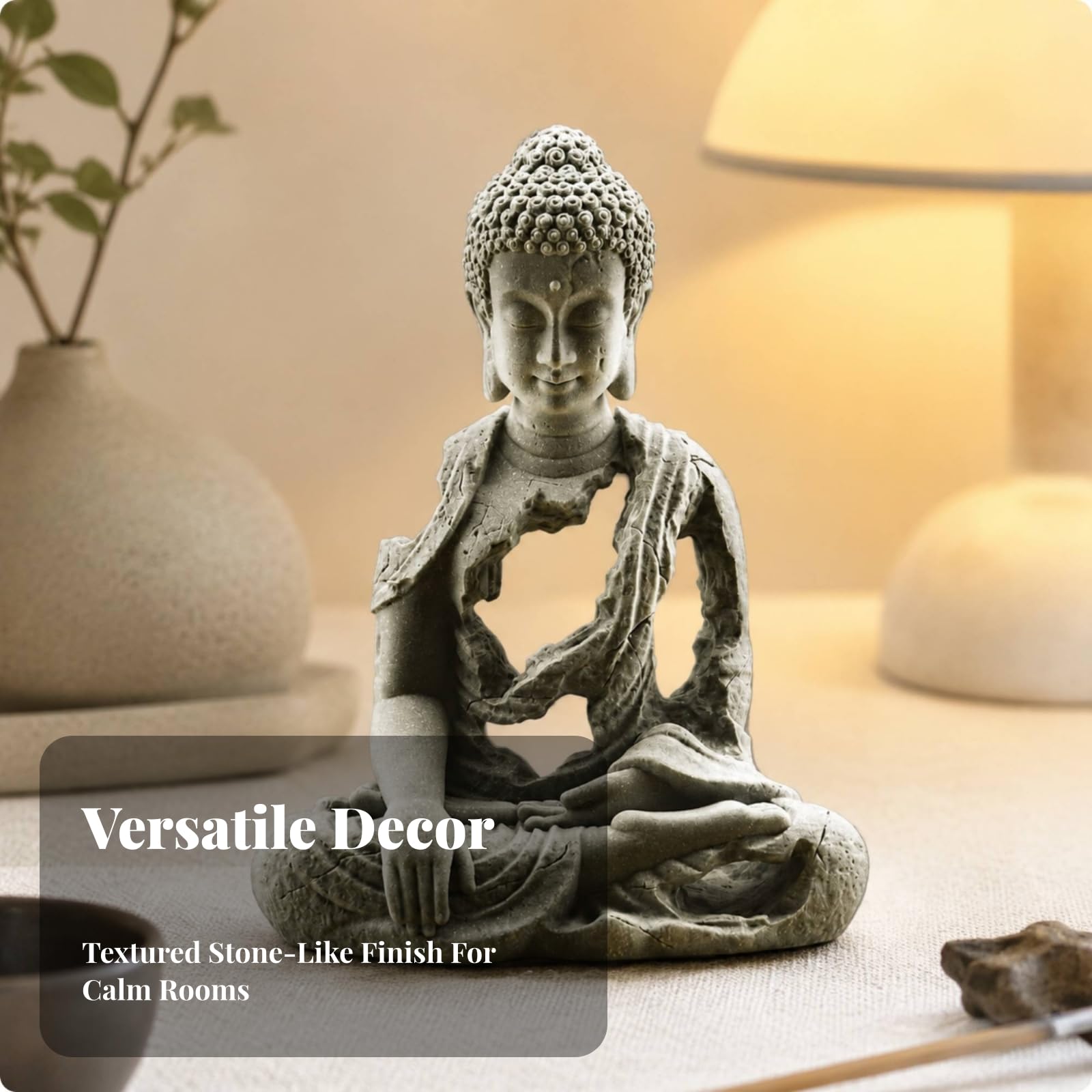 Figura Buda Meditando Compacta Acabado Envejecido texturado, en Miniatura, Adorno, para Escritorio, 21 Cm