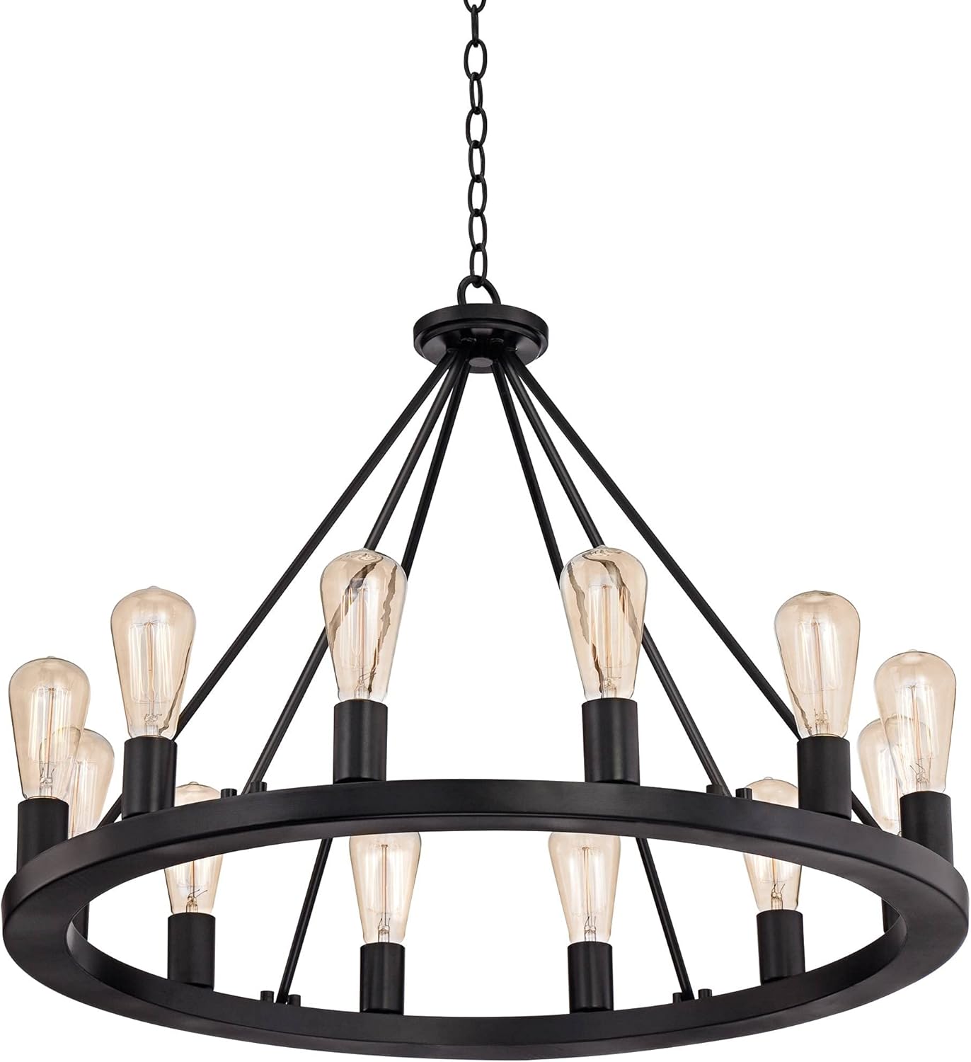 Franklin Iron Works Lacey Black Wagon Wheel Chandelier Lighting 28" Wide Farmhouse Industrial Rustic LED 12-Light Fixture for Dining Room Living House Home Foyer Kitchen Island Entryway Bedroom