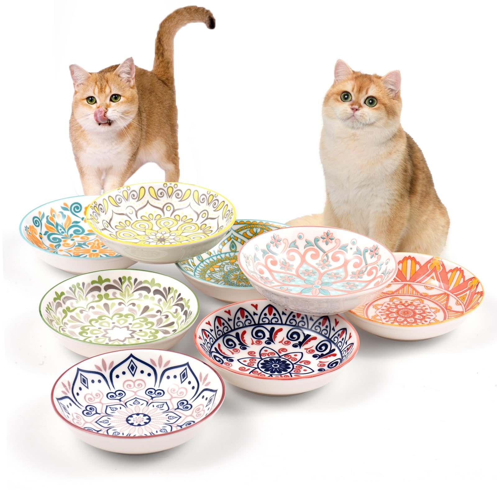 Ceramiczna miska na karmę dla kotów 14 cm naczynia i miski dla kotów urocza miska dla kociąt wąsy zmęczenie miska dla kota szeroka płytka miska do karmienia kota zestaw talerzy dla kota miska nadaje