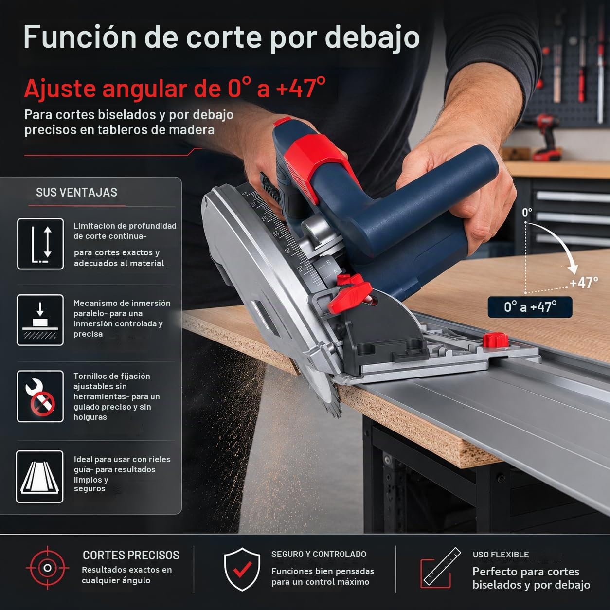 Güde 58232 TS 57-1400 KE - Sierra circular (1400 W, 230 V), color azul y rojo