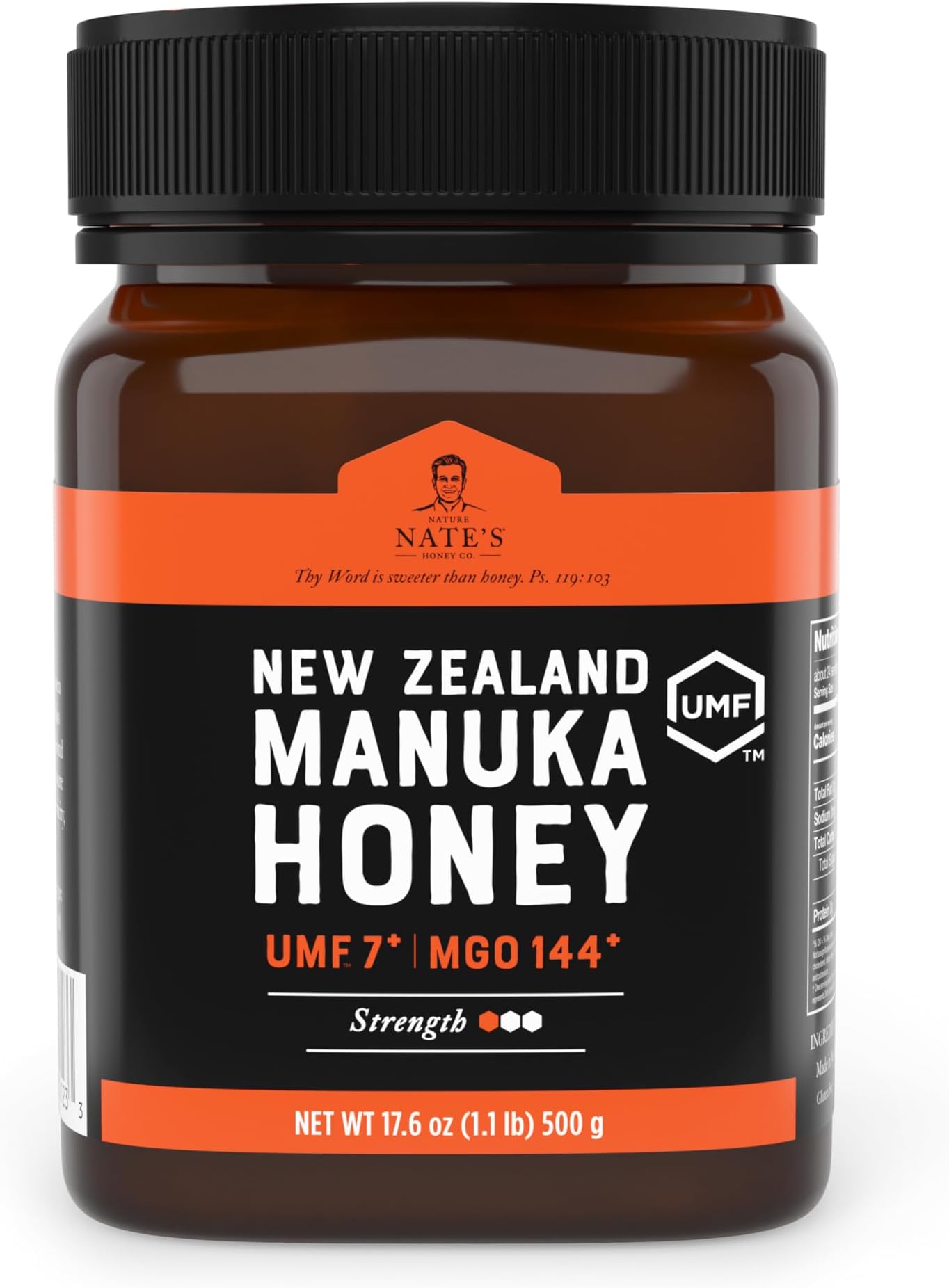 Nate's Raw Manuka Honey New Zealand MGO 144+ | UMF Certified 7+ | 17.6 oz Jar