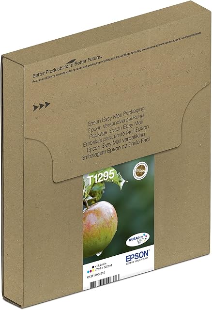Epson T1295 Apple Genuine Multipack, Eco-Friendly Packaging, 4-colours DURABrite Ultra Ink Cartridges,Cyan