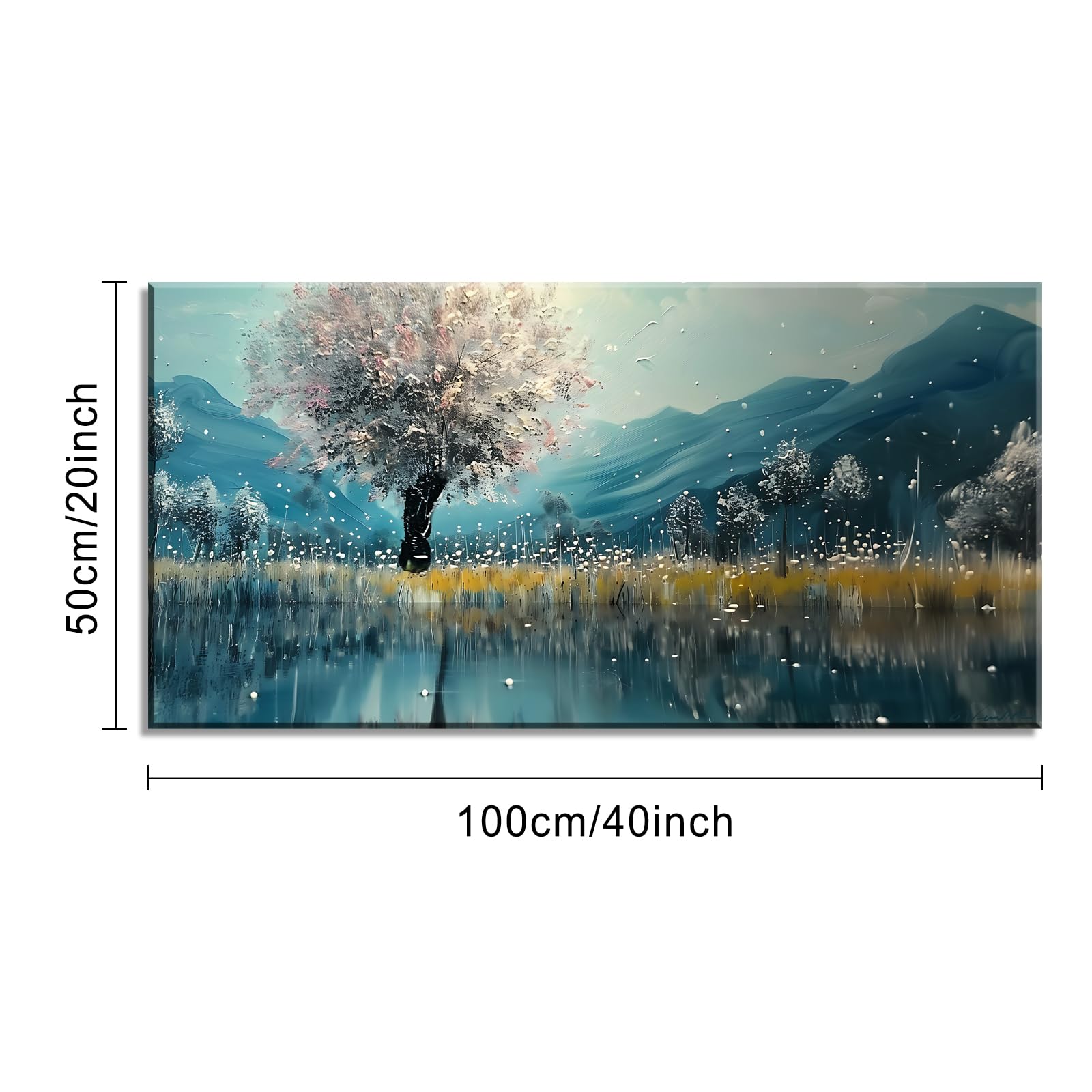 TEKMENT Pink Tree Wall art Mountain and Lake Boat Picture Nature Landscape Artwork Decor for Painting Framed Large Size for Living Room Bedroom Dinning Room Home Office Wall Decor Bedroom ( 20x40 Inches )