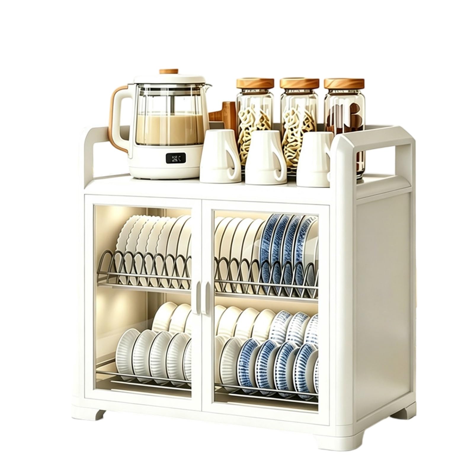 Escurridor de Platos de Metal con Puertas Dobles, Gabinete de Cocina