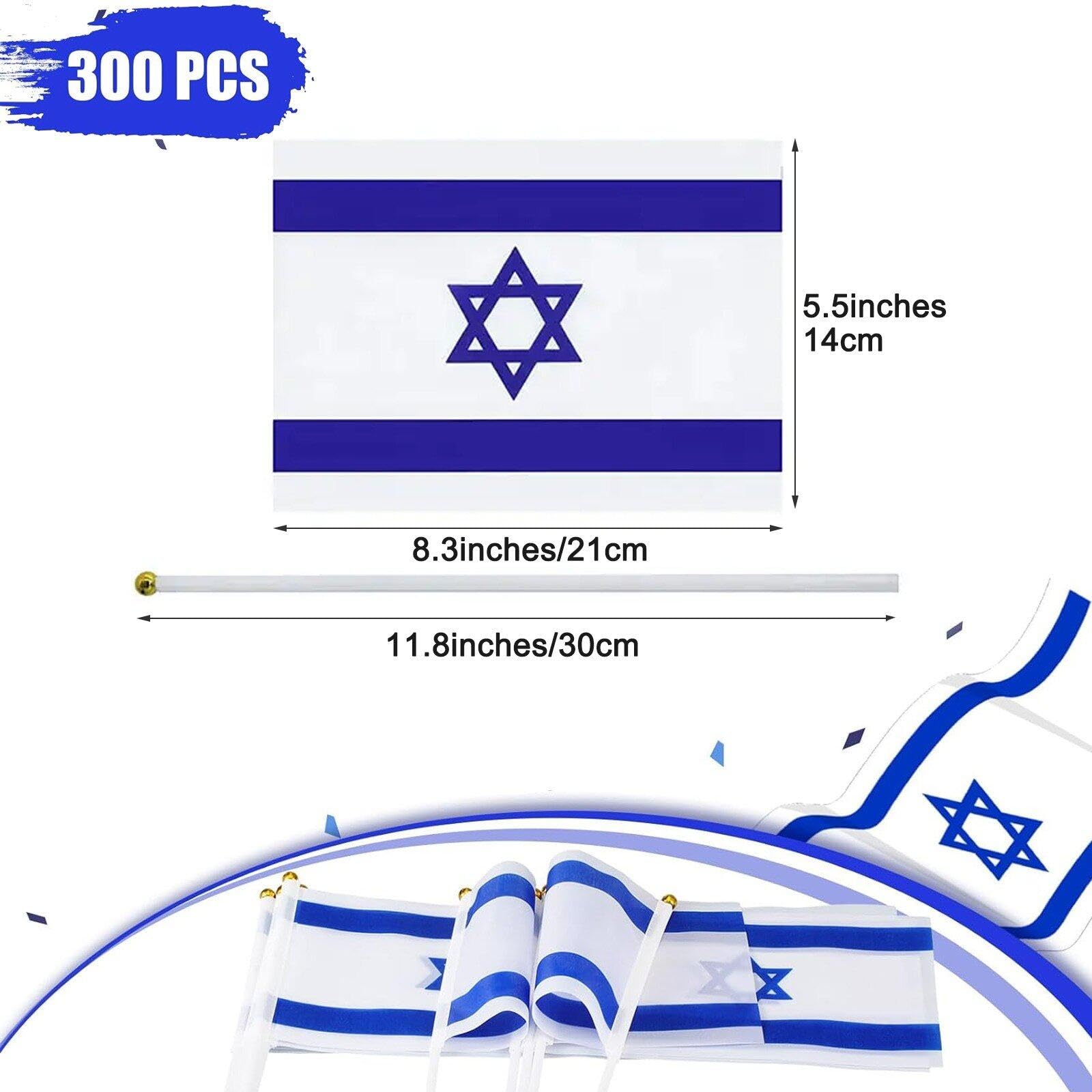 Lot De 6 Ou 10 Drapeaux Israéliens Sur Bâton - Dimensions Drapeau 14x21 Cm, Bâton 30 Cm, Polyester Double Face - Pour Défilés, Fêtes, Décoration