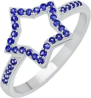 18K Yellow & White Gold Plated Lab Created Ruby/Blue Sapphire/Simulated Diamond/Emerald Stone Star Shape Rings for Women - Light Weight Birthstone Ring Jewelry - Gift for Her