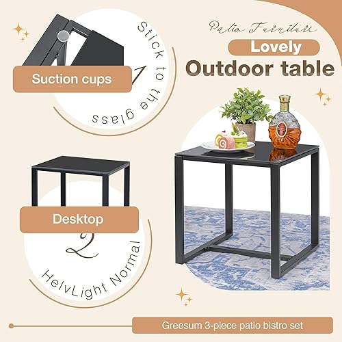 Miniatura 7 de Greesum Juego de muebles de exterior de 3 piezas para patio, bistró, mecedoras con mesa de centro de cristal para piscina, playa, patio, balcón,