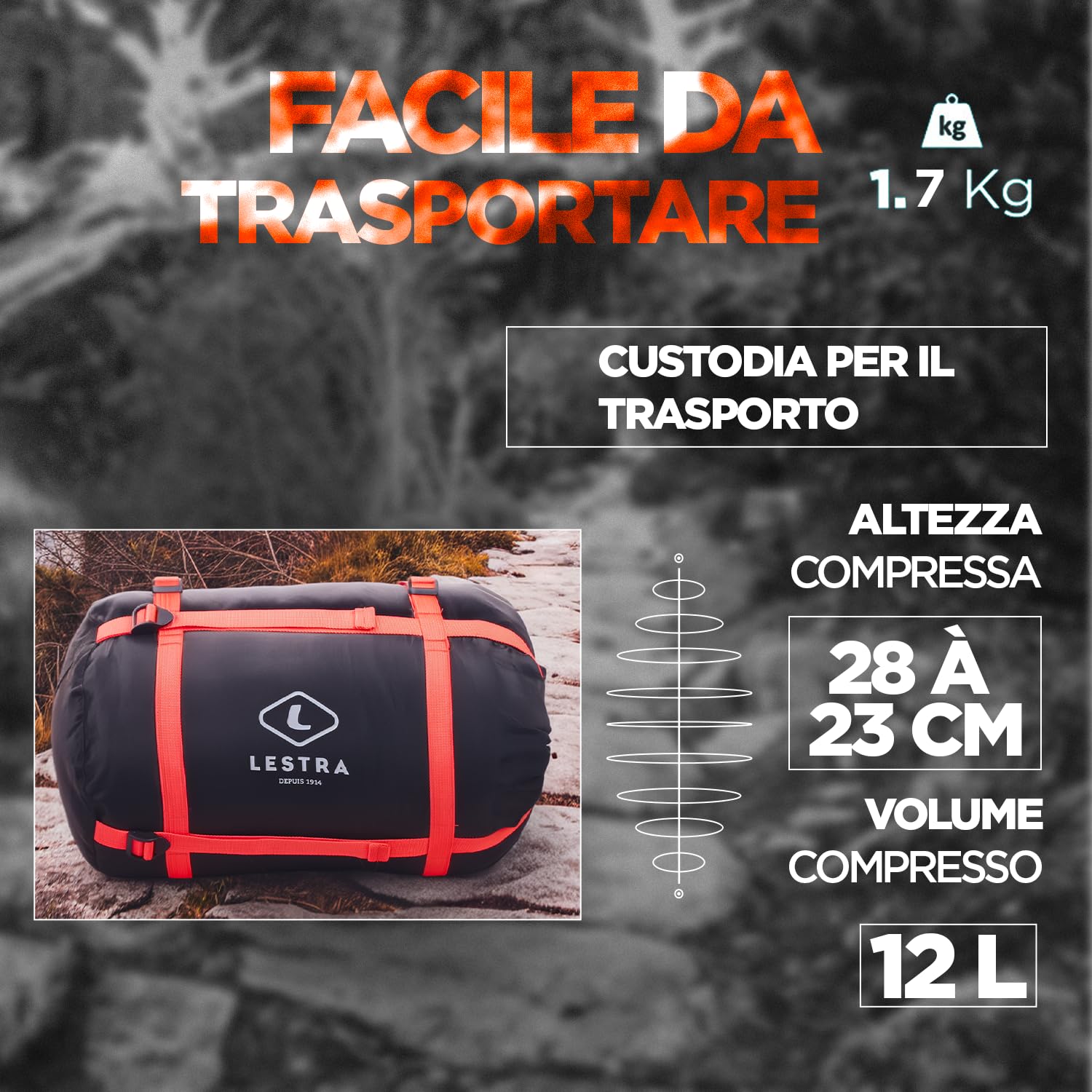 Lestra Esterno Monte Everest – Schlafsack für alle Jahreszeiten – T° Limit Komfort -05 °C – bequem & leistungsstark – Erwachsene – Dunkelgrau