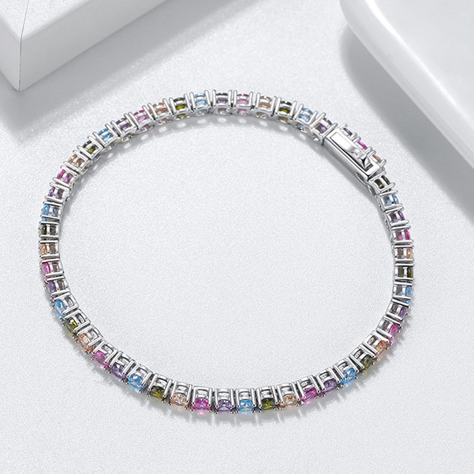 Epinki Bracciali con Catena Argento 925 per Donna, Catena da Tennis con Zirconi Colorato Gioielli Bracciale