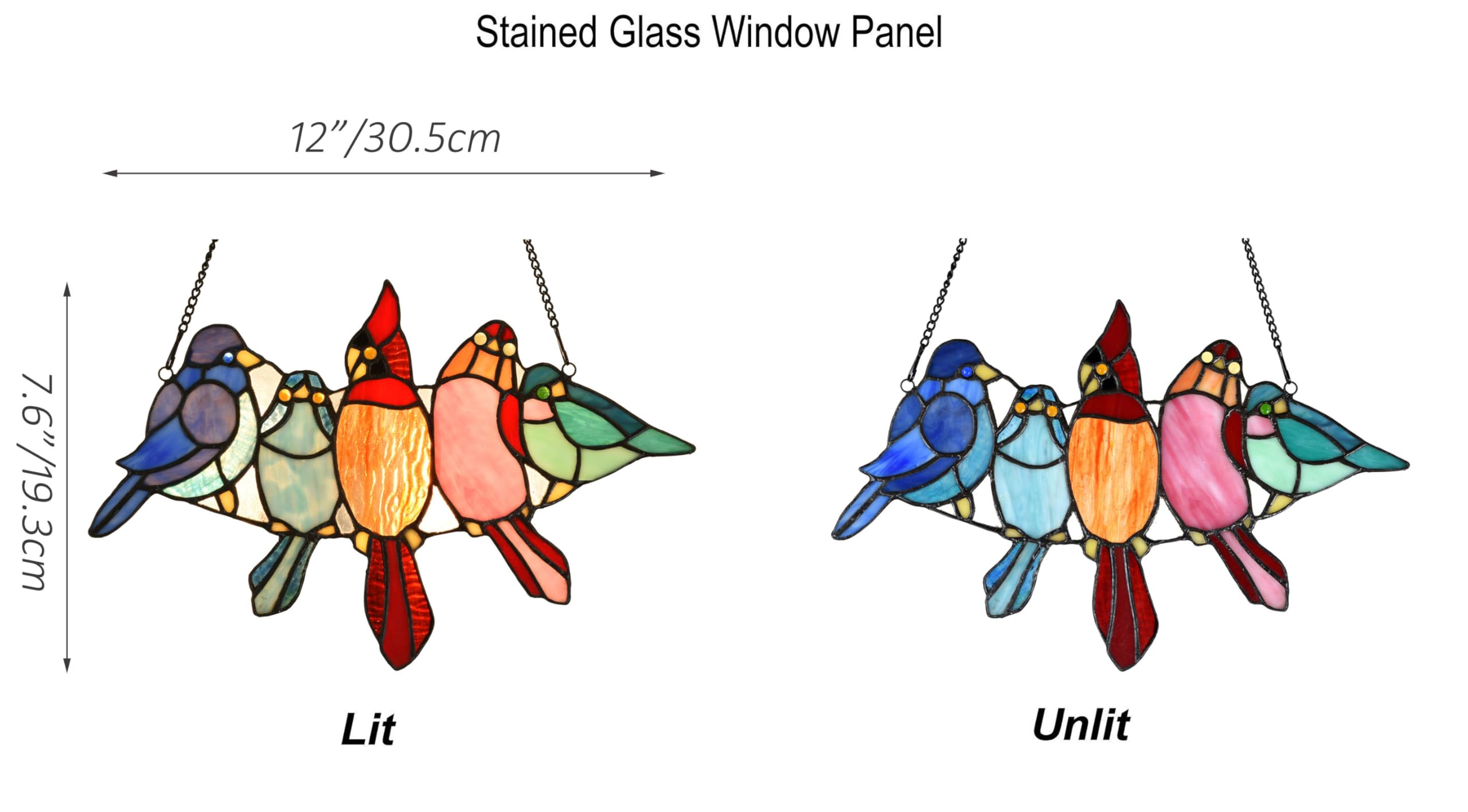 PA0011 Fensterpaneel mit tropischen Vögeln auf dem Draht, Buntglas, Tiffany-Stil, Hänge, Sonnencacher mit Kette, 30,5 x 19,1 cm, Kunstglas-Dekoration für Fenster, Wand, Garten