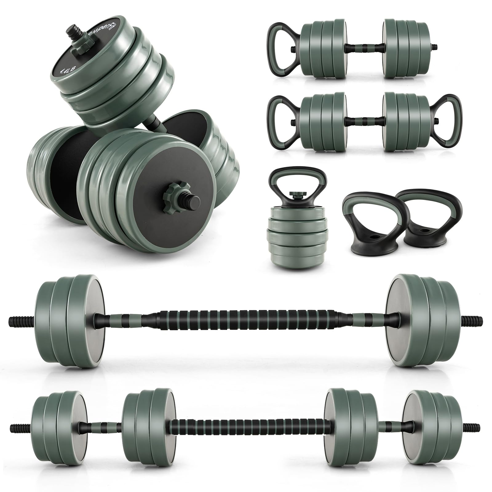 COSTWAY 21KG/41KG Dumbbell Barbell Set, 4-in-1 Dumbbell, Barbell, Kettlebell & Push-Up Stand with Connector, Adjustable Free Weight Dumbbells for Home Gym Office (41, Kilograms)