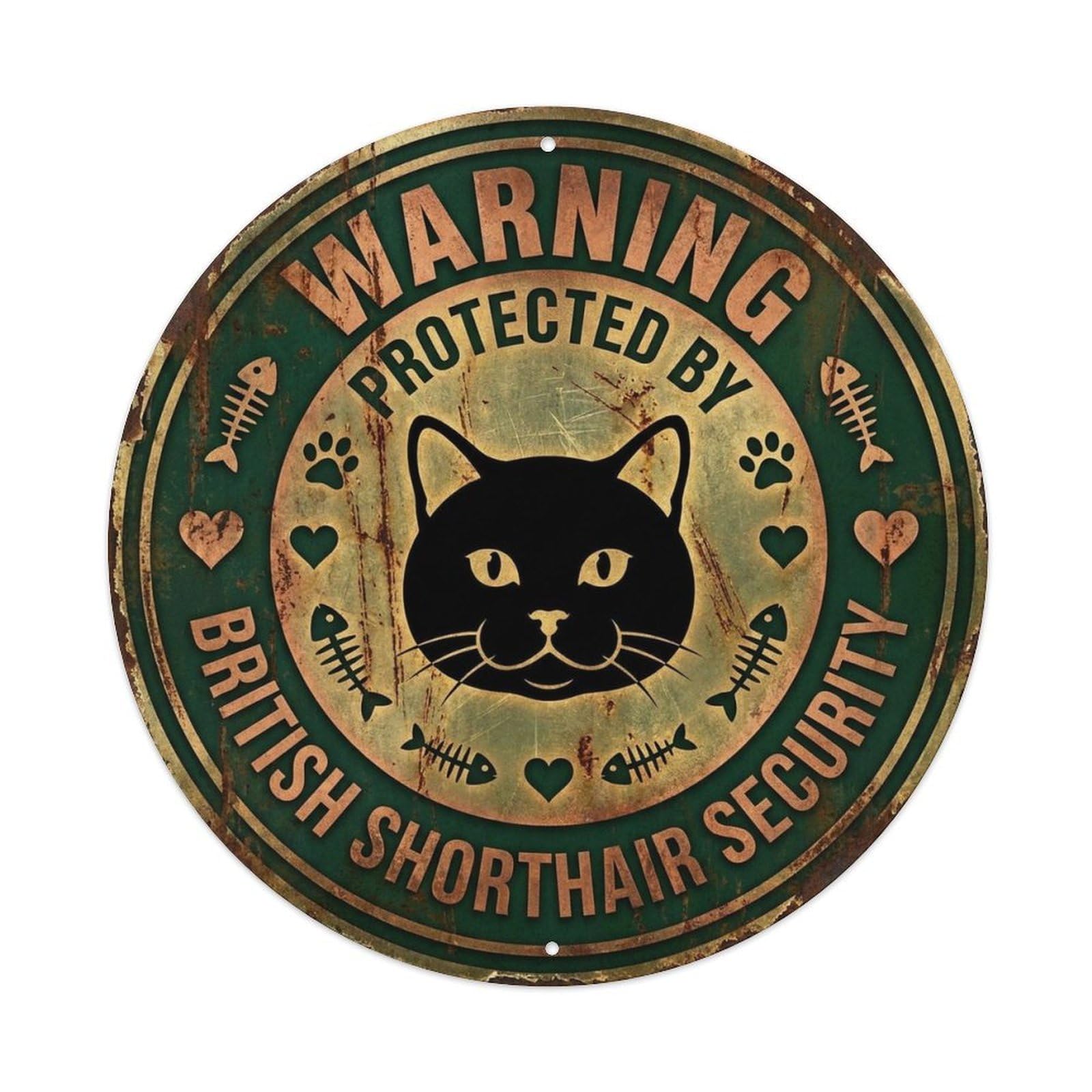 British Shorthair Security Warning Vintage Cream Metal Tin Sign