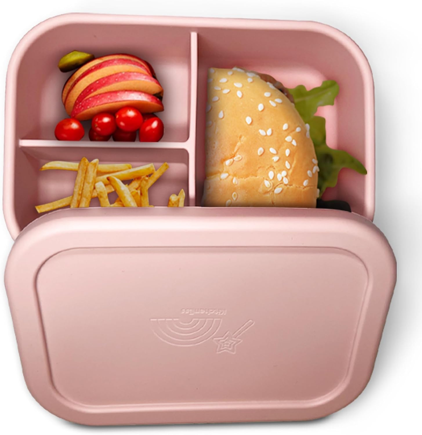Silicone Bento Lunch Box with Compartments, Leakproof Bento Box for Kids and Adults, Leak-Proof Lunch Container with Lid, Cute Bento Boxes for Boys and Girls, Dishwasher Safe (Pink)
