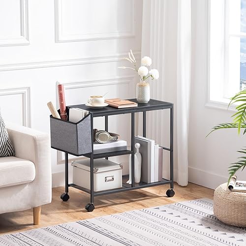 Miniatura 2 de Soporte de impresora con bolsa de almacenamiento, carrito de impresora móvil debajo del escritorio de 3 niveles con ruedas, mesa de impresora