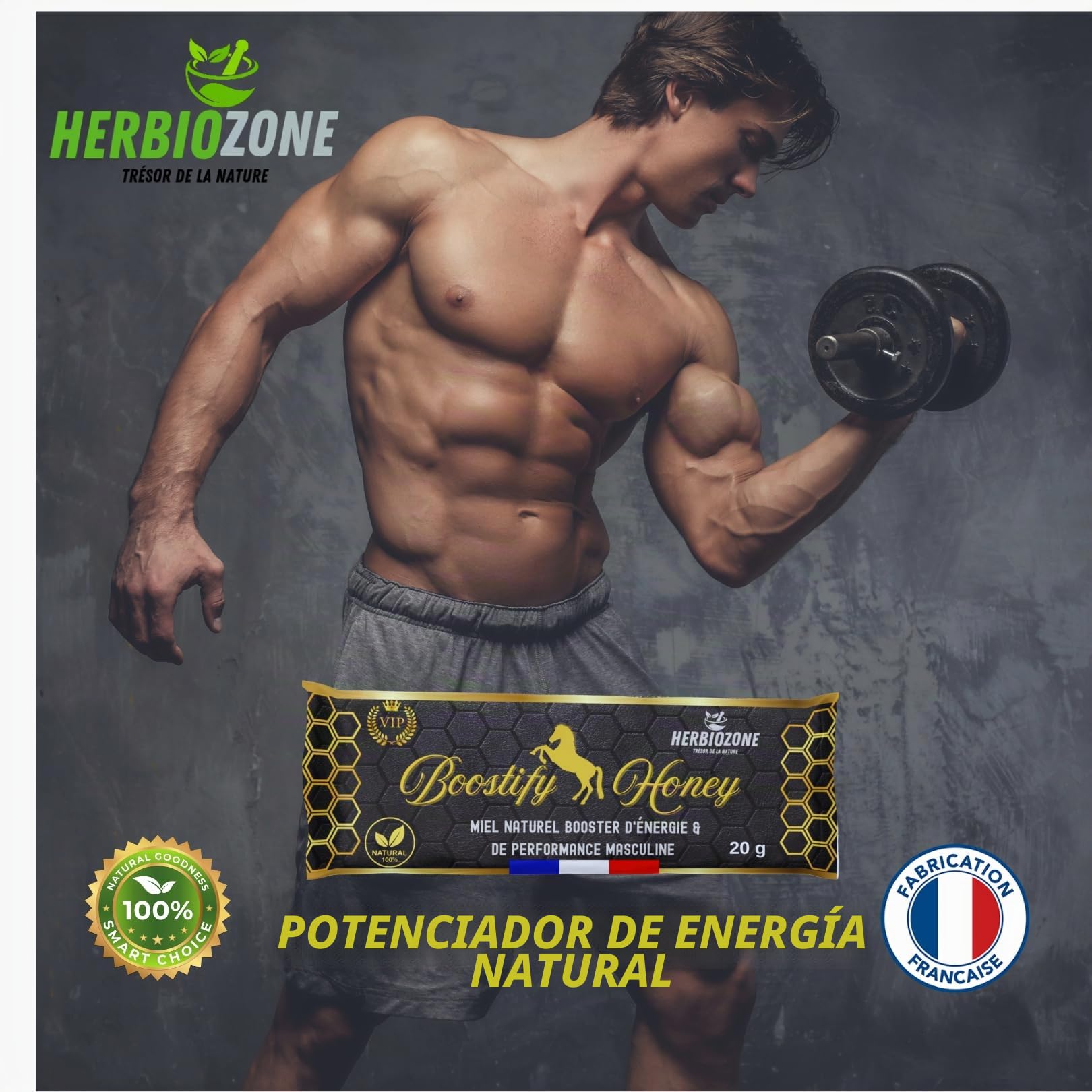 Miel Booster para Hombre | Ginseng Rojo | Maca | Guarana | Tribulus | 20g X 5 Fabricado en Francia