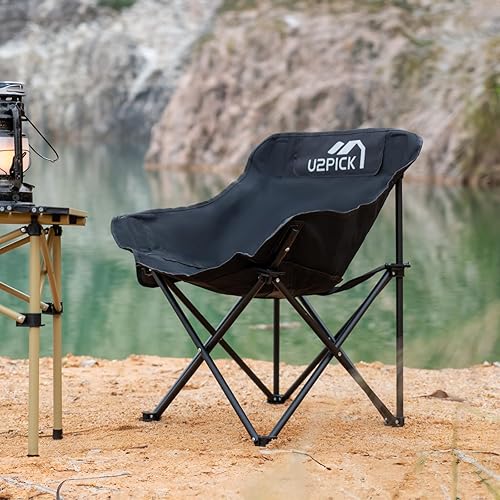 Miniatura 2 de Sillas plegables de campamento, silla portátil de luna con soporte de hasta 330 libras con bolsa de transporte, silla plegable ligera para