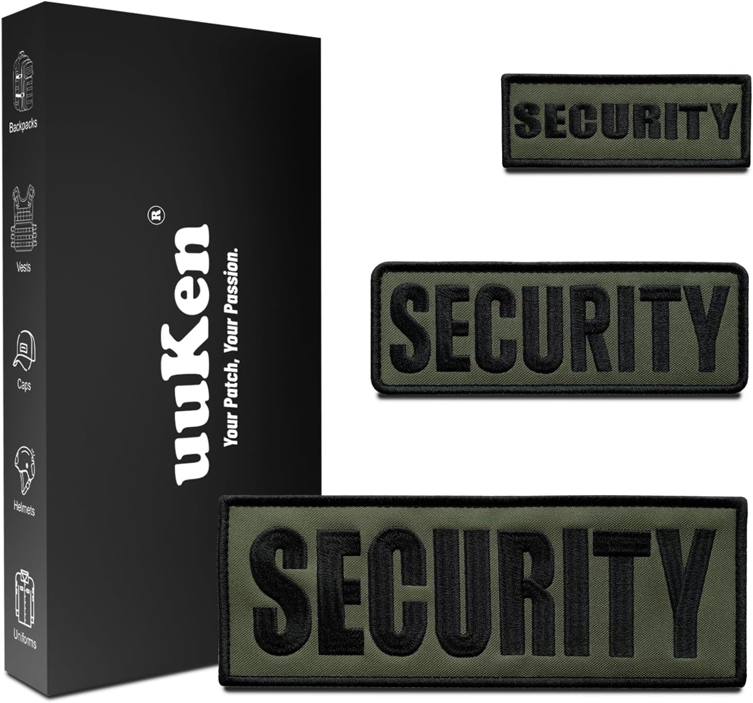 3Pcs PVC Security Patch with Hook Fastener Back for Hats Caps Vests Jackets Bags Backpacks (3 Pack, 1Pcs 4" x 1.4", 1Pcs 6" x 2", and 1Pcs 8.5" x 3")