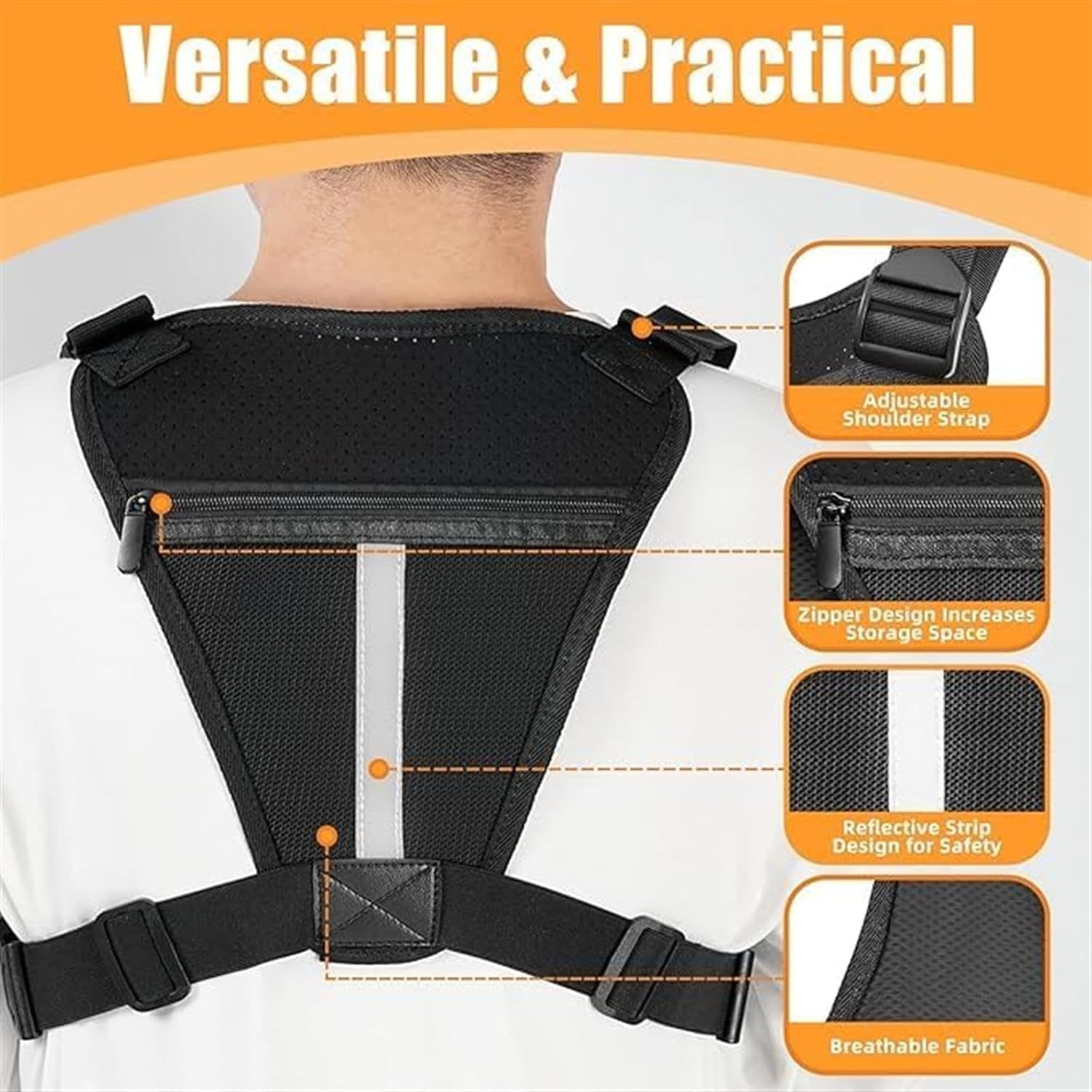 HoldOneLight Chaleco Reflectante Deportivo Hombre con Bolsillo Táctico Frontal, Arnés Portátil de Pecho para Actividades al Aire Libre, Ideal para Caza, Running y Ciclismo con Compartimento EDC