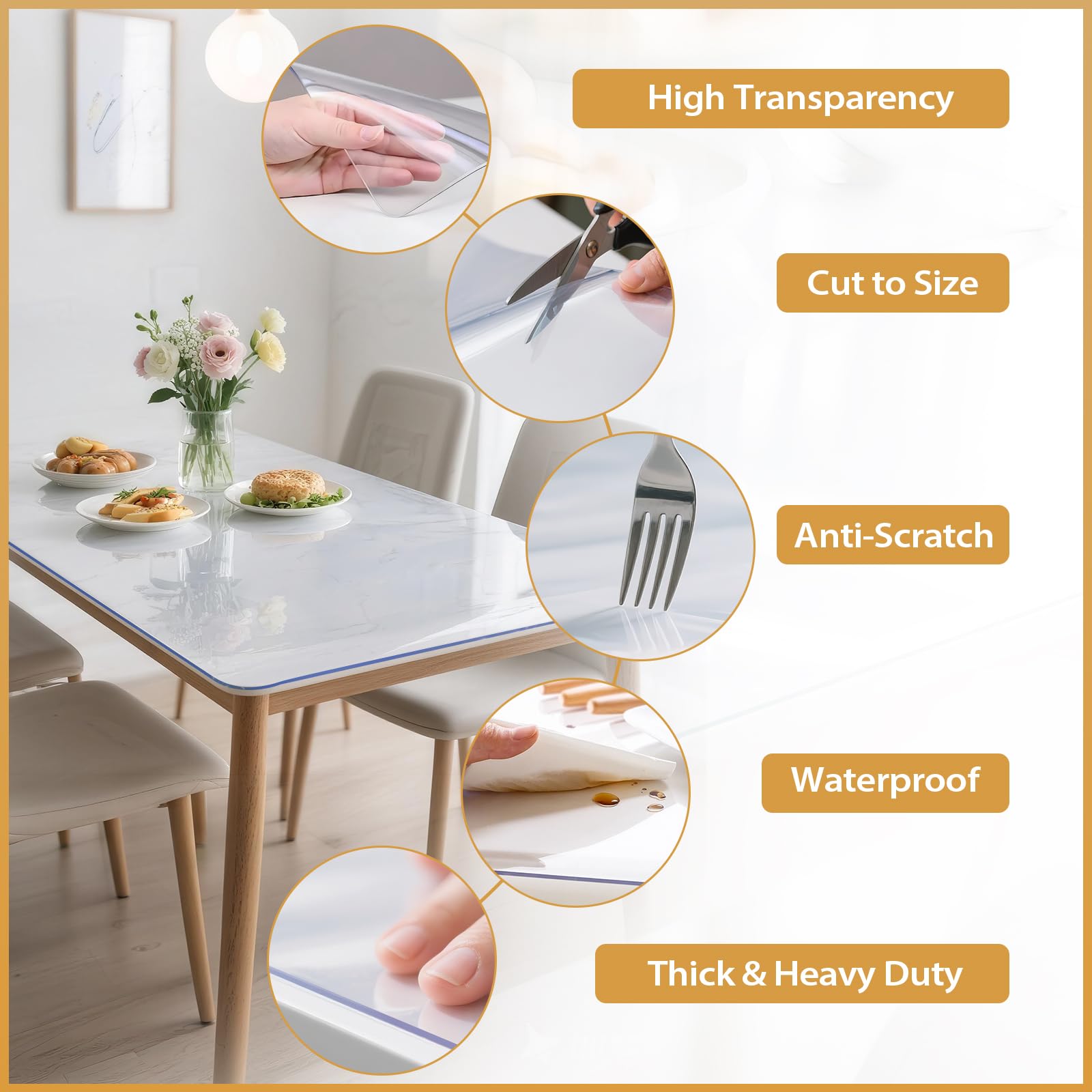 Protector de mesa transparente de 91 x 152 cm, 1.4 mm de grosor, impermeable, de plástico, PVC, duradero, para comedor, cocina, escritorio y mesas de café