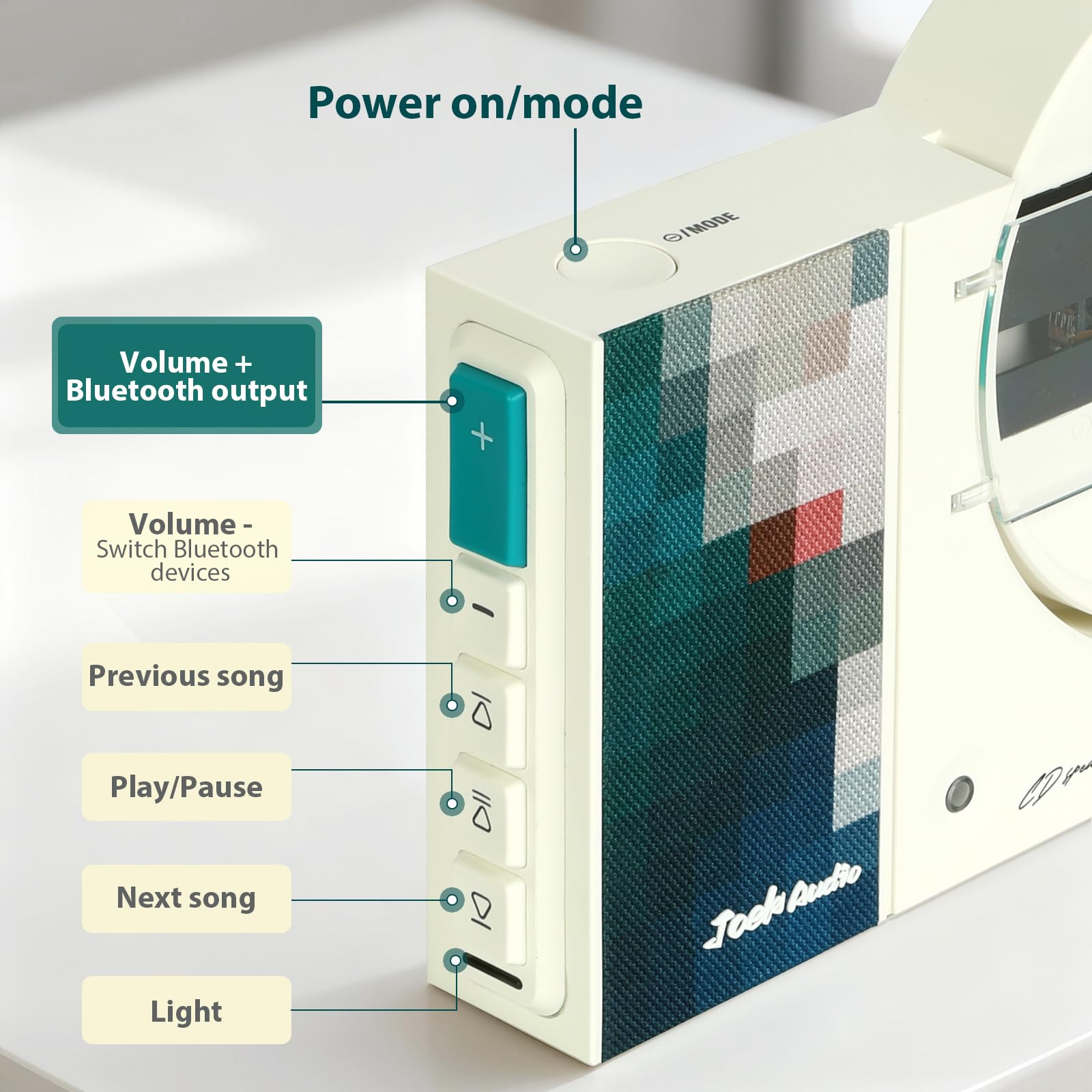 Reproductor de música retro de CD para montaje en pared, USB, Bluetooth, entrada AUX, altavoz de audio para el hogar, 4000 mAh, con control remoto para decoración del hogar (verde)