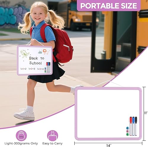 Vista 37 de MaxGear Pizarra pequeña de borrado en seco, pizarra blanca colgante de doble cara de 14 x 11 pulgadas para pared, mini pizarra blanca con 3 Blanco