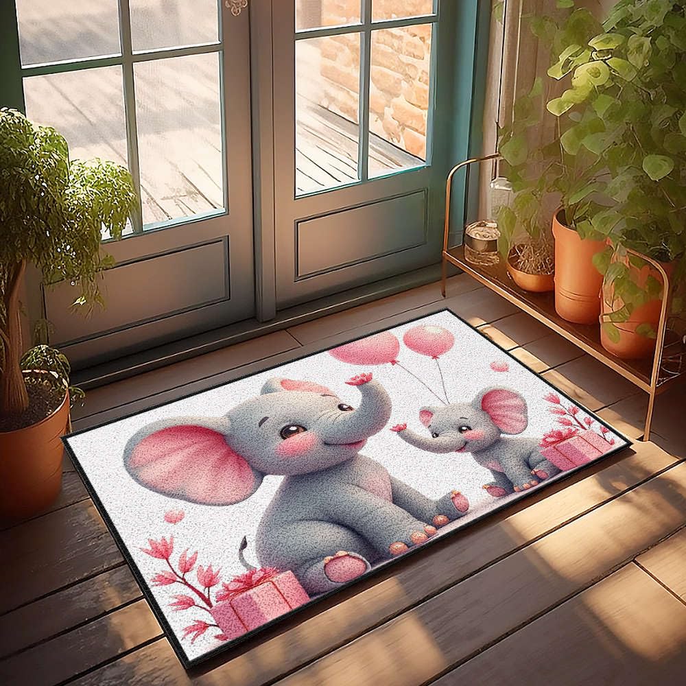 Alfombra para el hogar de elefantes y globos en baño infantil