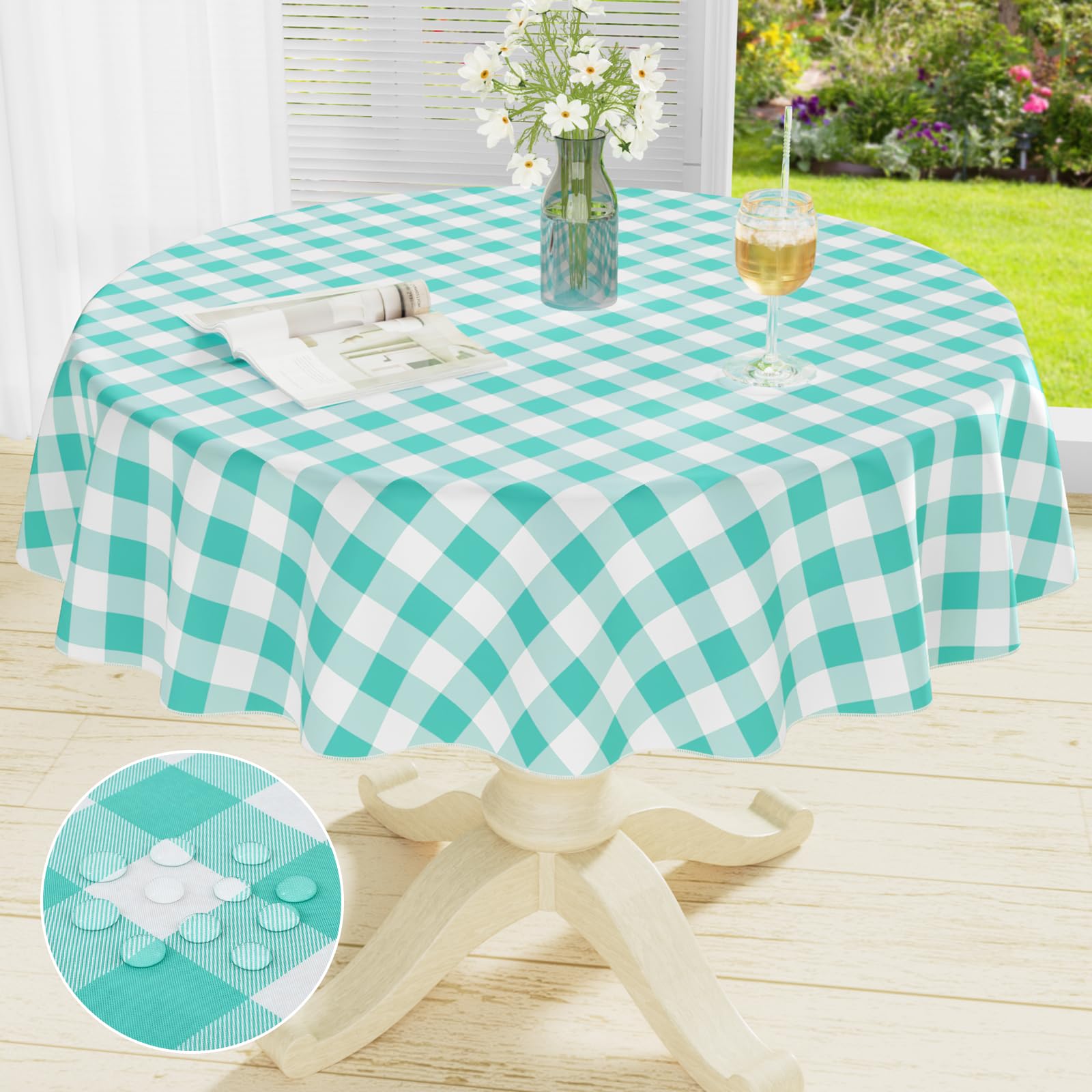 misaya Round Waterproof Vinyl Table Cloth, Flannel Backed Tablecloth