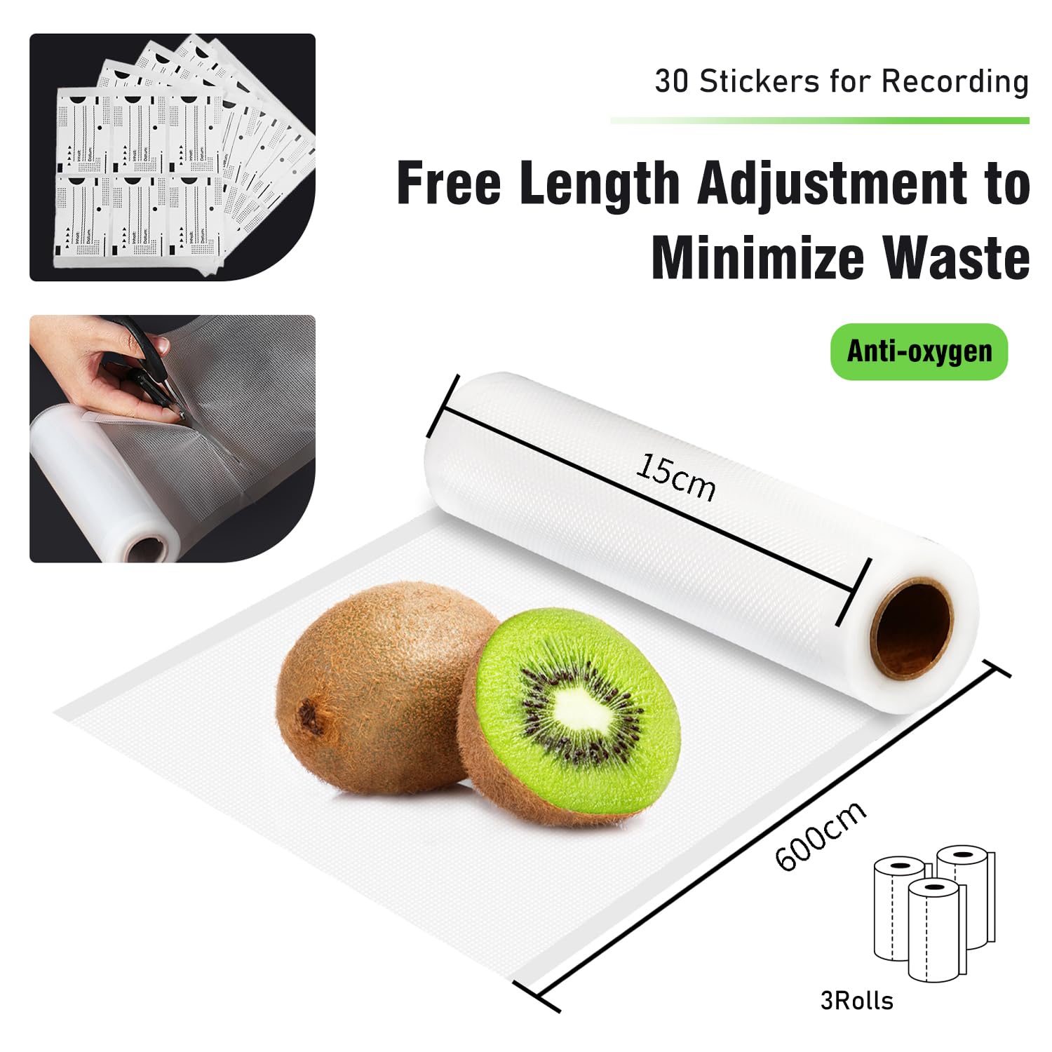 Rotoli Sottovuoto Fitge - 3 Rotoli 15x600 Cm, Spessore 170µm, Senza BPA, Per Alimenti - Foto 2