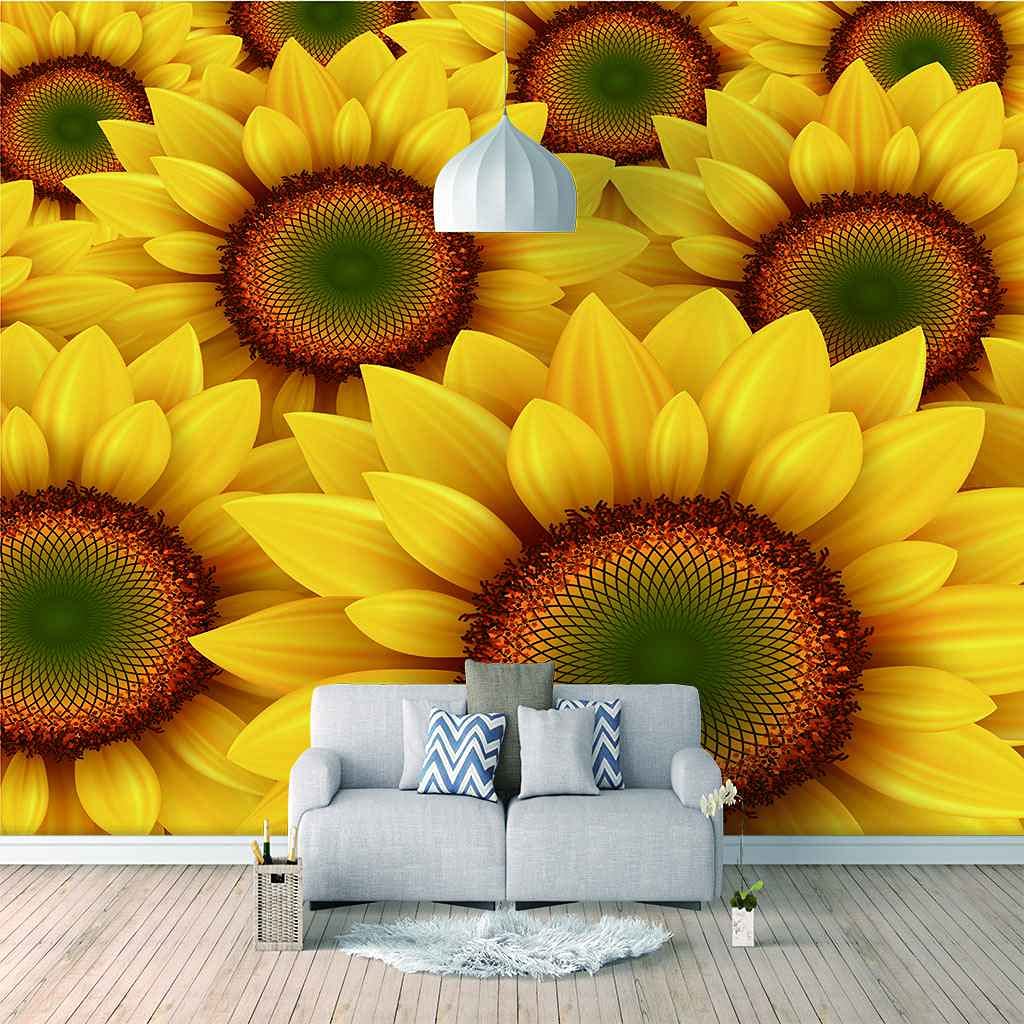 Papier peint personnalisé effet 3D tournesols jaunes toile murale haut de gamme 200x140