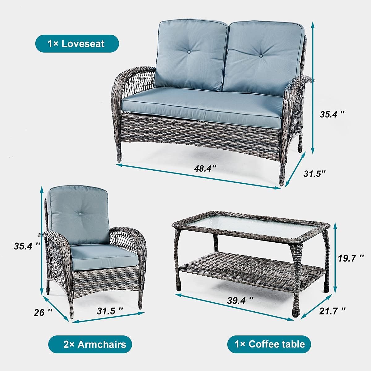 Buy Yasrkml 4pcs Outdoor Patio Furniture Set Wicker Conversation Set With Waterproof Cushion Rattan Sectional Sofa With Coffee Table Bistro Garden Porch Balcony Deck Chair Sets Clearance Furniture Online In Indonesia B0928vxq8t