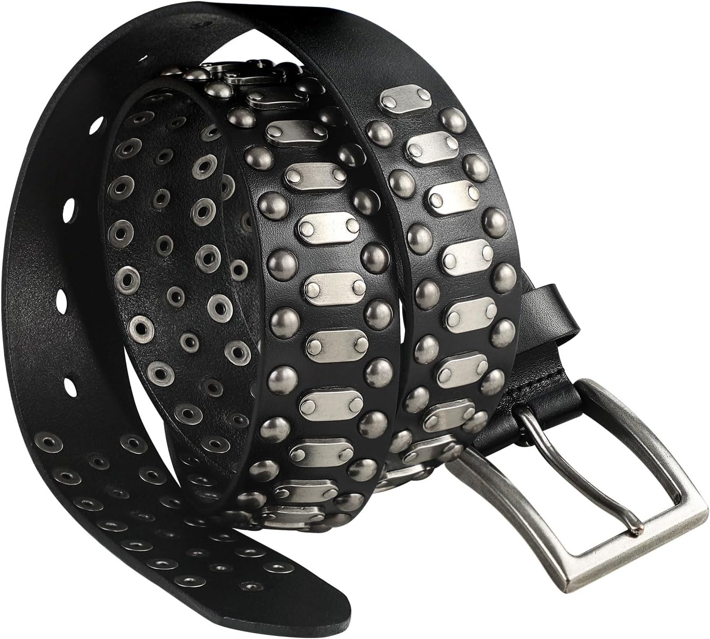 Stylish Mens Studded Casual Italian Cowhide Leather Belts For Jeans Punk Rock Rivets Belt With Buckle For Men Black