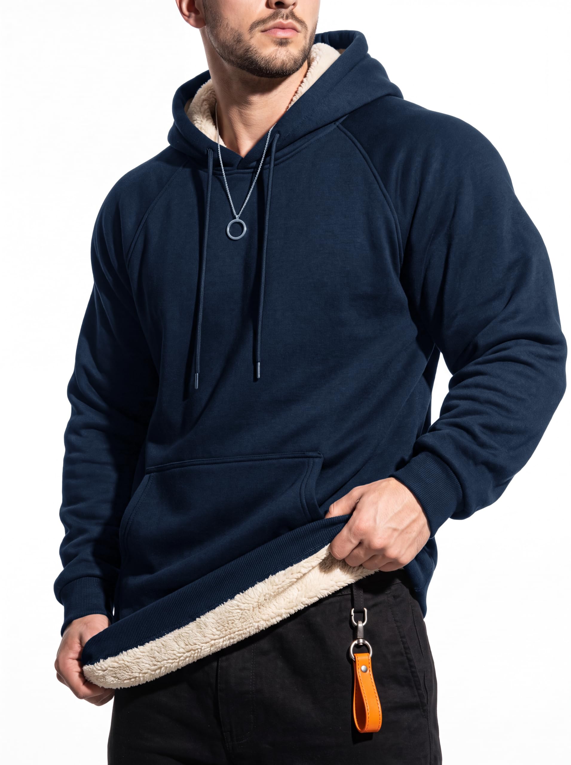 MAGCOMSEN Hoodie Herren Fleecepullover Warm Kapuzenpullover Männer Pullover | Baumwolle Fleece Hoodie,Winter Warm Pullover,Langarm Sweatshirt Herren,Gefüttert Hoody,Fleecepullover mit Bauchtasche