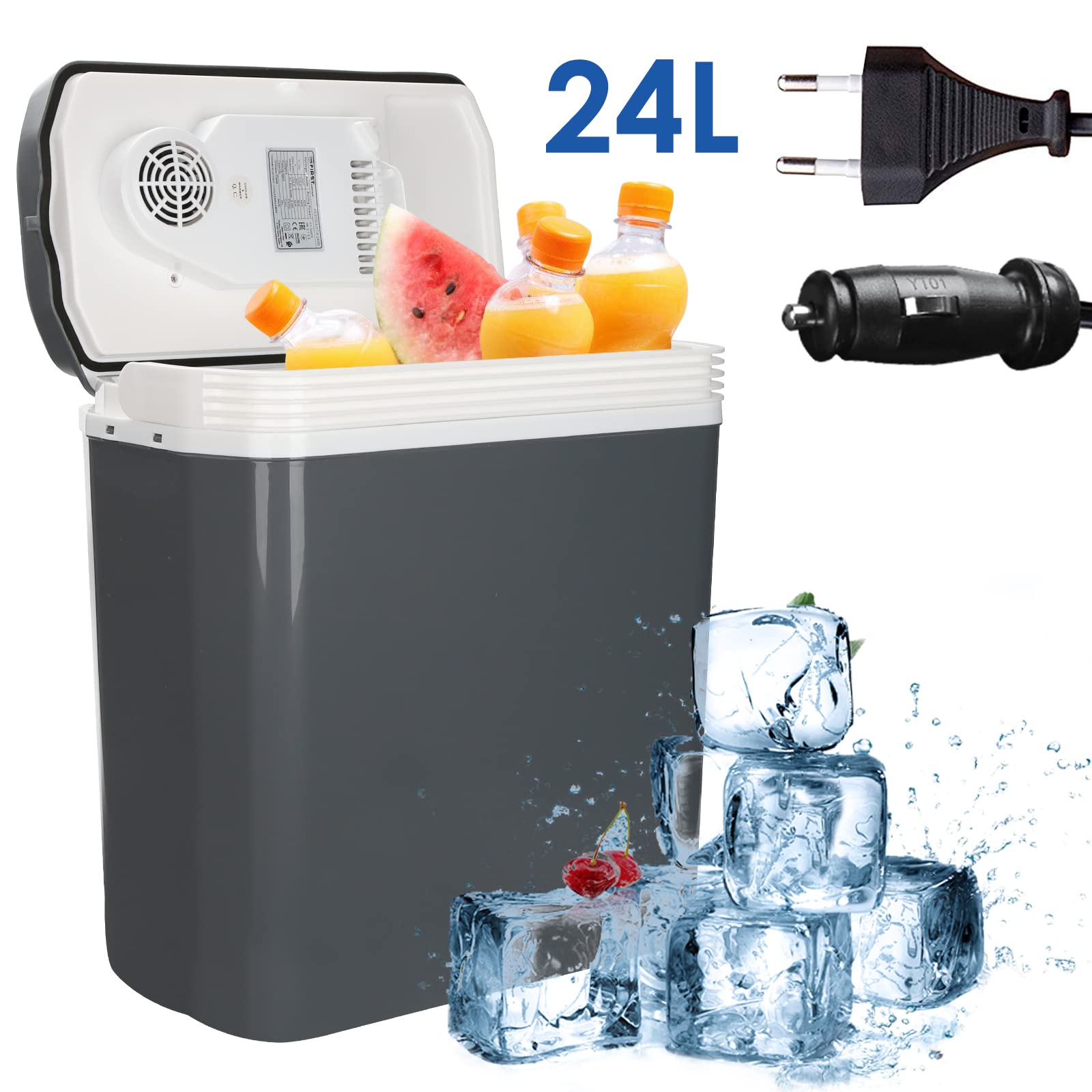 Frigorifero per auto, 24 l, mini frigo da campeggio, termoelettrico, 12 V, 230 V, caldo e freddo, con modalità ECO, portatile, per auto, barca e camion, con cavo, A++