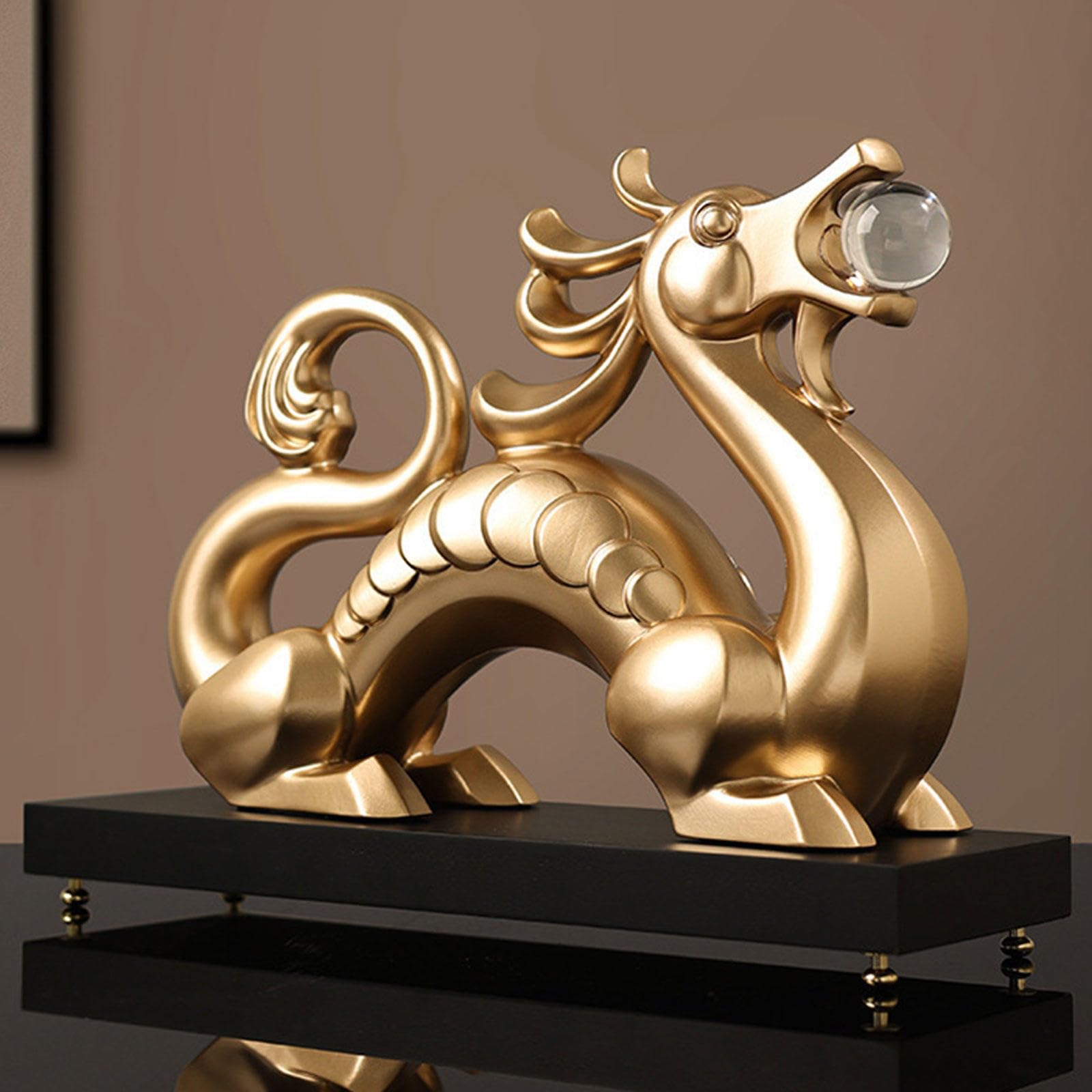 Rzeźba smoka, Chiński Feng Shui Smok Statuetka Zodiak Figurka Żywica Maskotka Dekoracja Biurka Domowego Biura Przyciągająca Bogactwo i Powodzenie