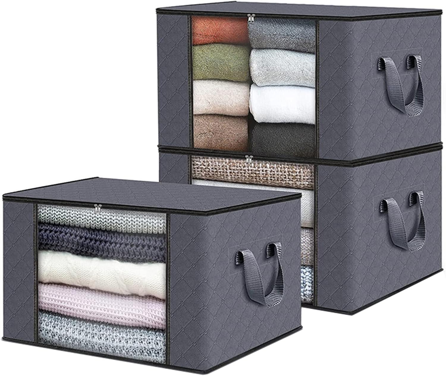 SePkus Large Storage Bags, Clothes Storage Bins Foldable Closet Organizers Storage Containers with Durable Handles Thick Fabric for Blanket Comforter Clothing Bedding（90L）