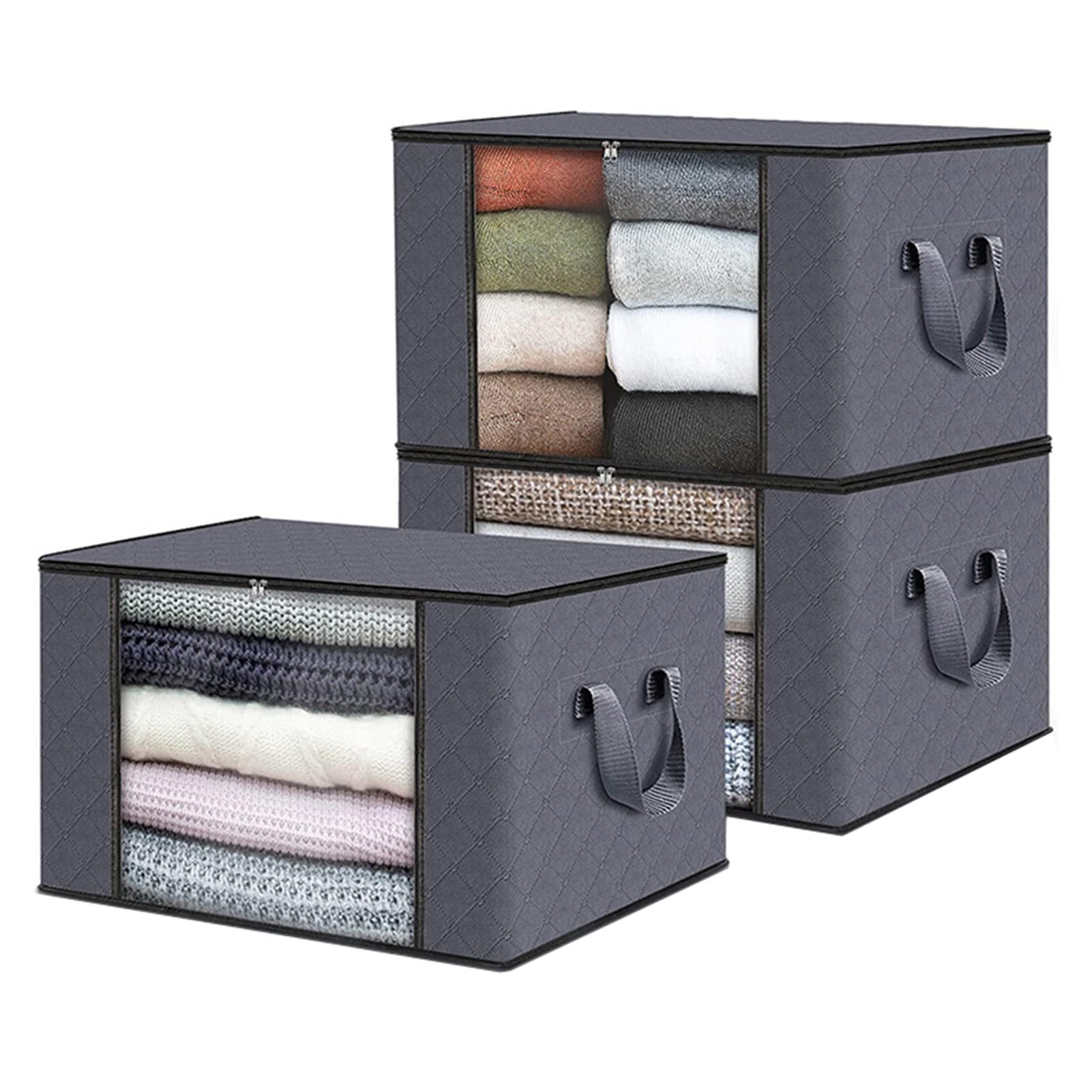 Sacchetti portaoggetti da 90 l, organizer pieghevole con manici, grandi contenitori per armadio, per coperte, piumoni, vestiti, biancheria da letto, tessuto spesso