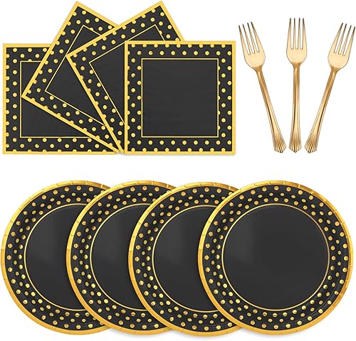 CENLBJ Juego de vajilla de papel de oro blanco, 150 unidades, 50 platos desechables de papel de 7 pulgadas, 50 servilletas de 6.5 pulgadas y 50