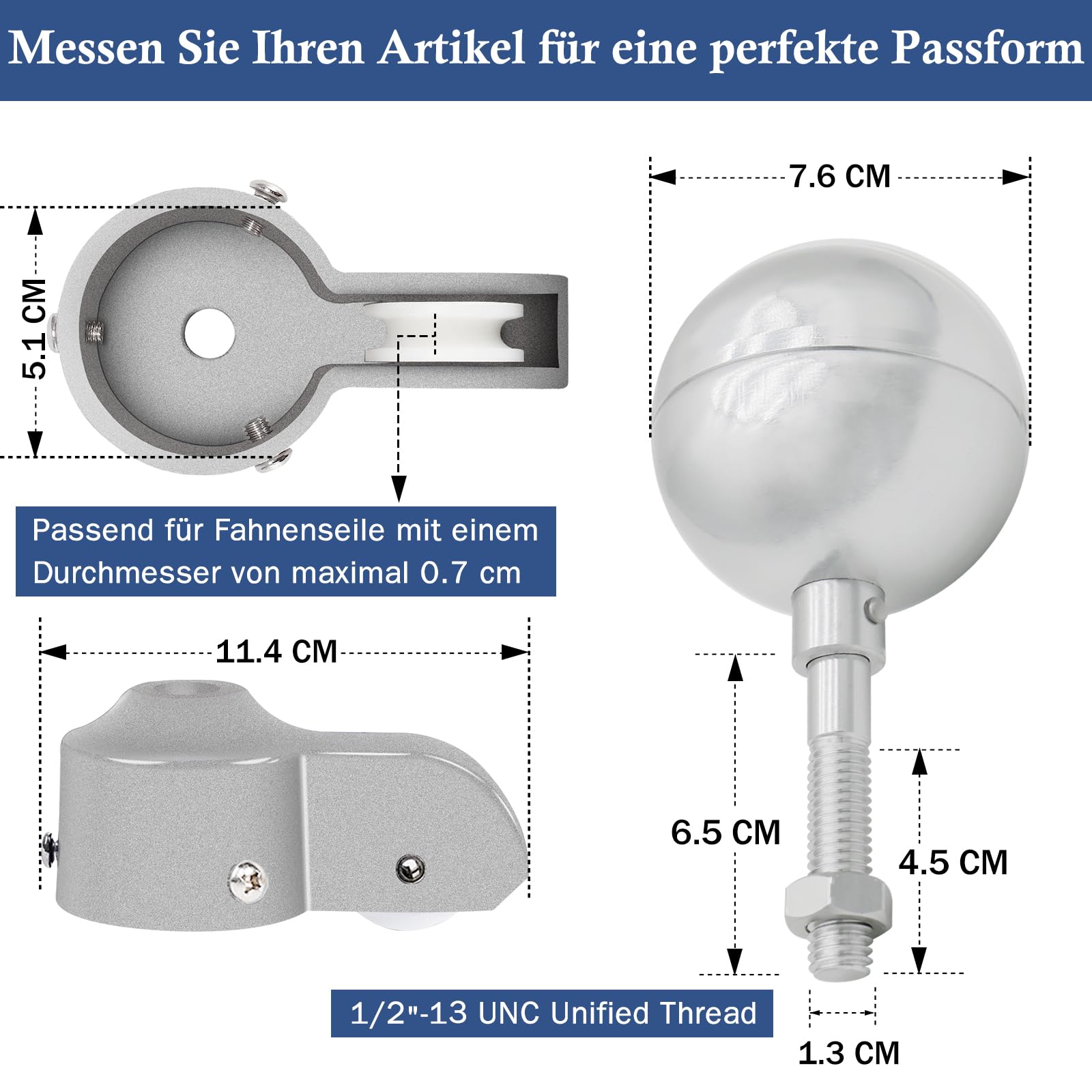 Fahnenmast-Kugel 7,6cm Aluminium - Wetterfeste Dekoration Für Garten & Veranstaltungen In Schwarz