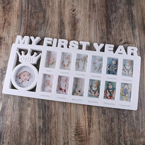 Miniatura 5 de TOBETOPTOOLER Marco de fotos para bebé recién nacido, 12 meses, marco de fotos de registro de crecimiento de mi primer año, marco de recuerdo de