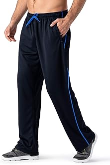 Men's Lightweight Sweatpants Loose Fit Open Bottom Mesh Athletic Pants with Zipper Pockets