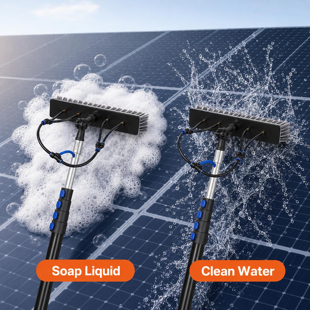 Teleskop Waschbürste Mit Wasseranschluss Für PV Anlagen 35CM Brush,12FT