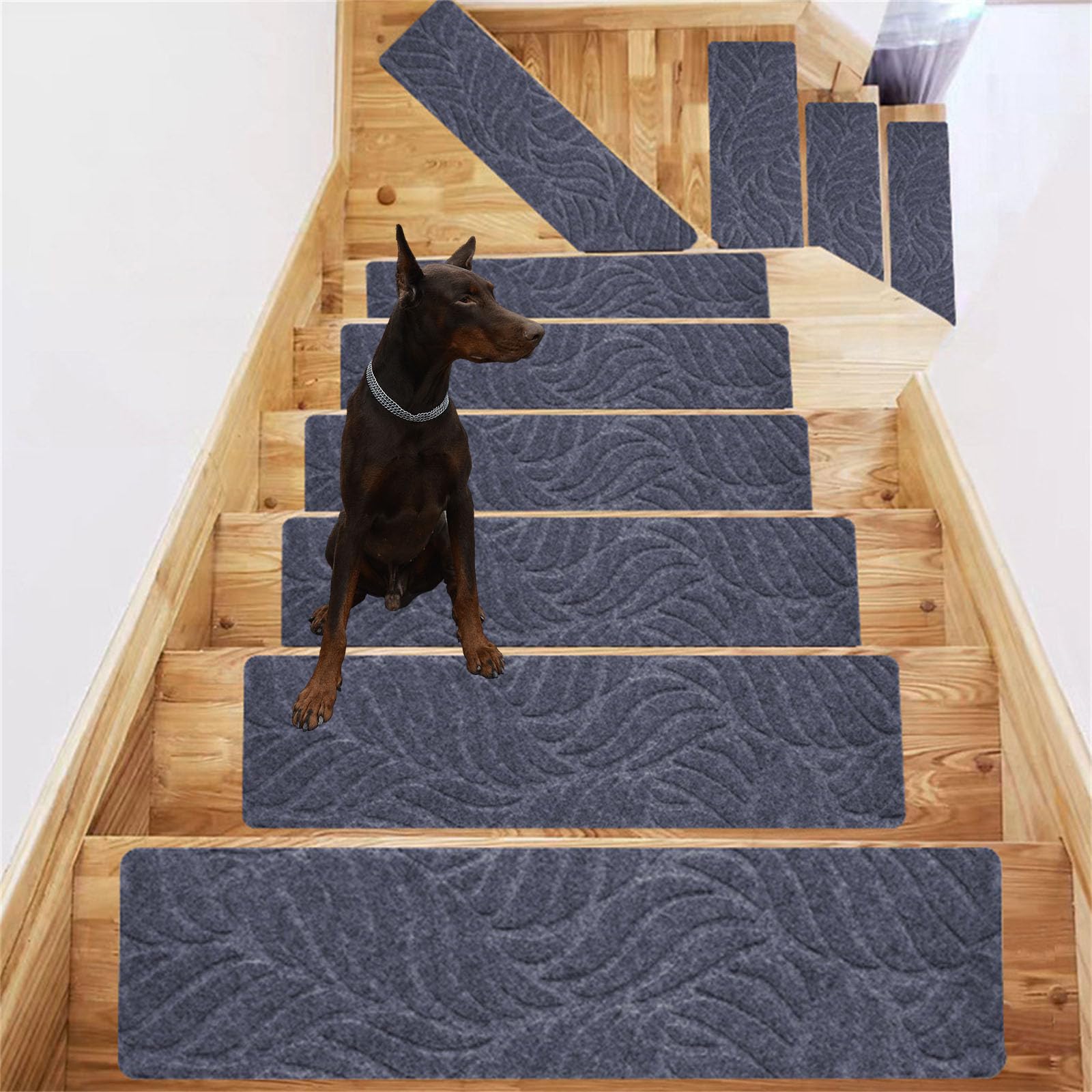 Lot de 15 tapis d'escalier autocollants, antidérapants, amovibles et réutilisables, idéal pour enfants, personnes âgées et animaux domestiques (gris foncé)