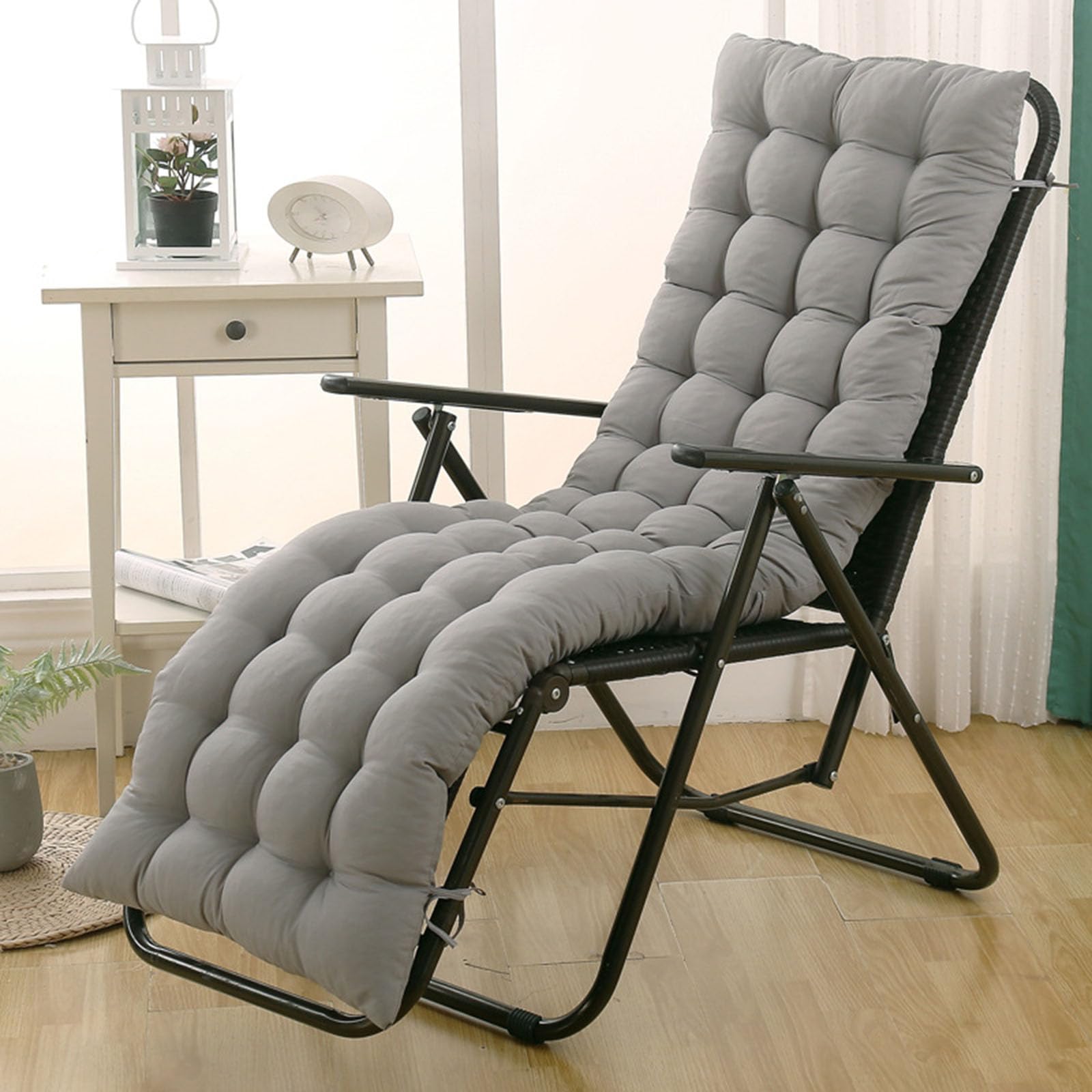 BangDon Plain Color Sun Lounger Cushion Portable Thicken Sun Lounge Cushion Seat Pad for Patio Furniture Office or Dining Bench Chaise Cushion(Only Chair Cover) (Grey,160 * 55)