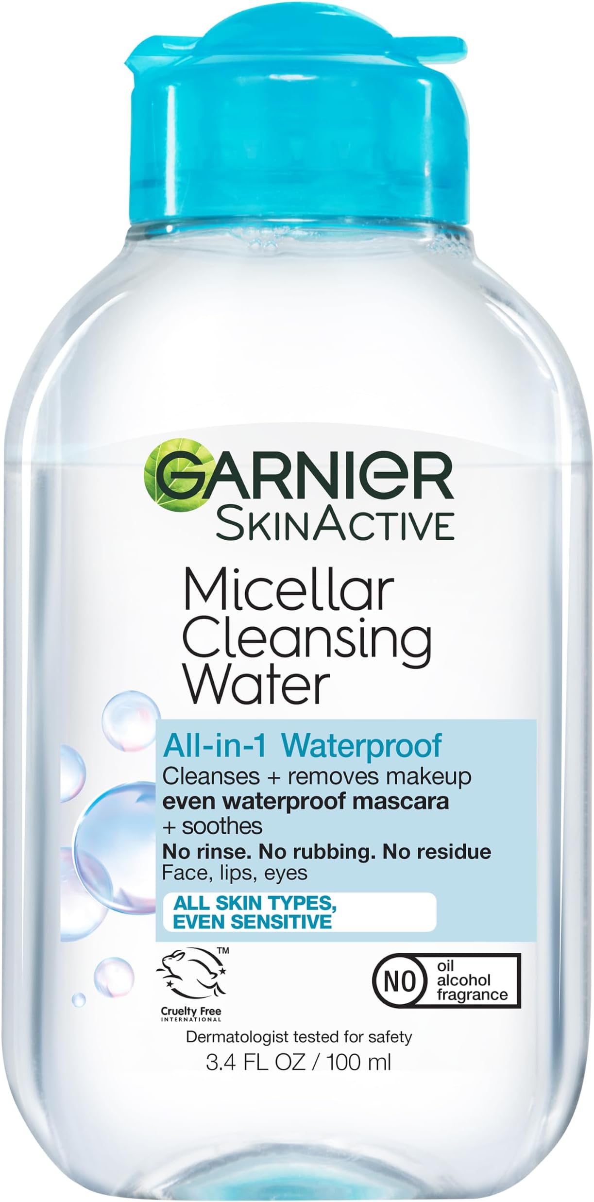 Garnier SkinActive Micellar Cleansing Water, For Waterproof Makeup, 3.4 Fl Oz