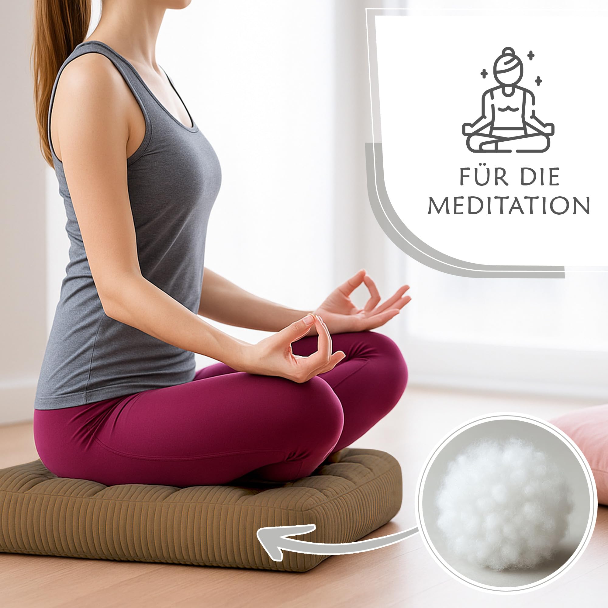 Jerify 4 Cuscini Da Pavimento Grandi 55x55x10 Cm: Rotondi E Quadrati In Velluto Coste, Per Meditazione, Yoga E Relax - 3