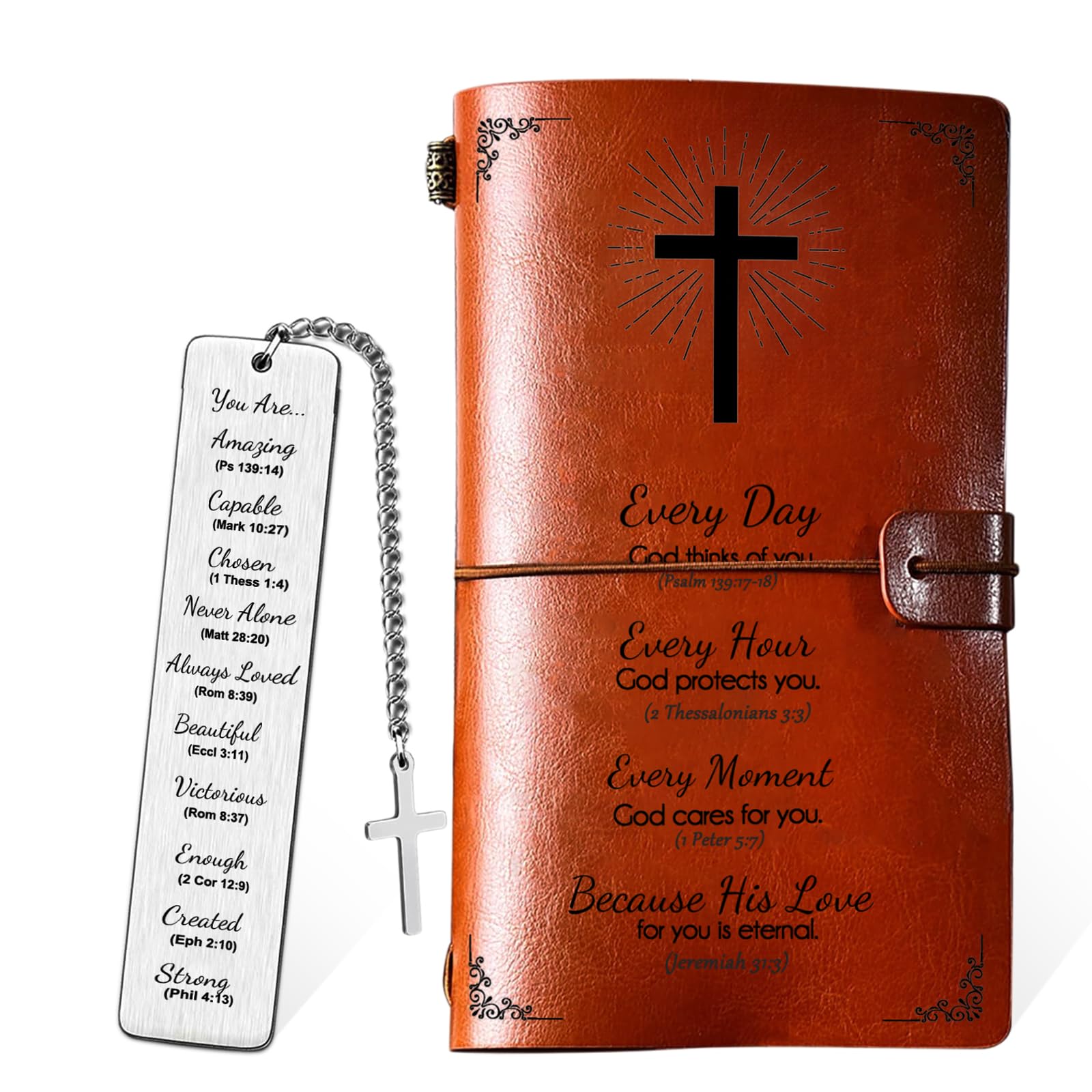 LOHENYOR Christian Gift Set for Women & Men, Bible Journal & Inspirational Bookmarks, Jesus Gifts, Catholic Present for Birthday, Christmas, Graduation, Communion