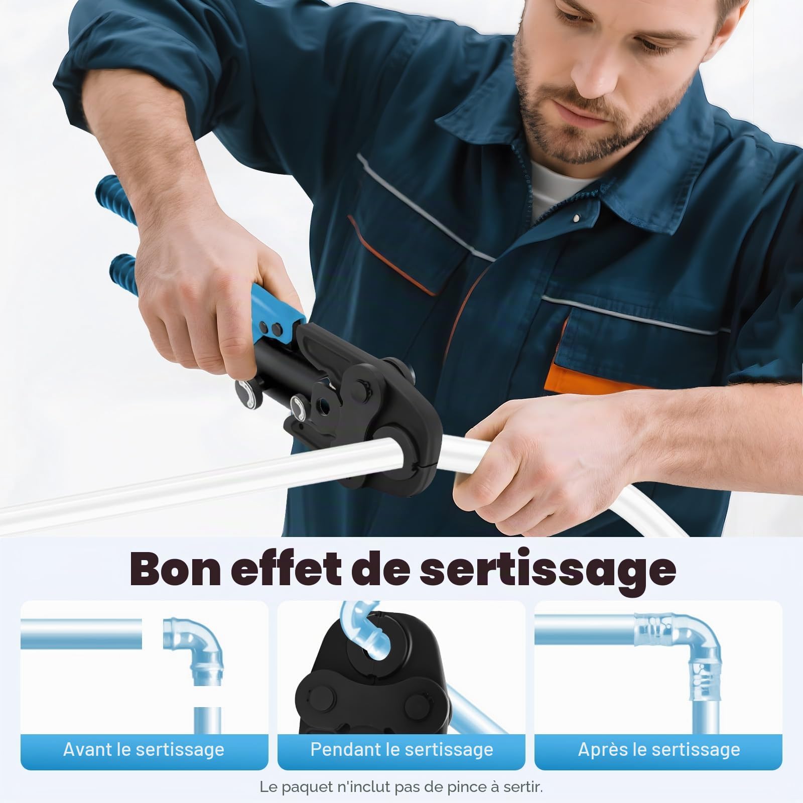 Pince à sertir professionnelle TH-Kontur 16-32 mm, pour tube composite en aluminium, PEX, cuivre, acier inoxydable