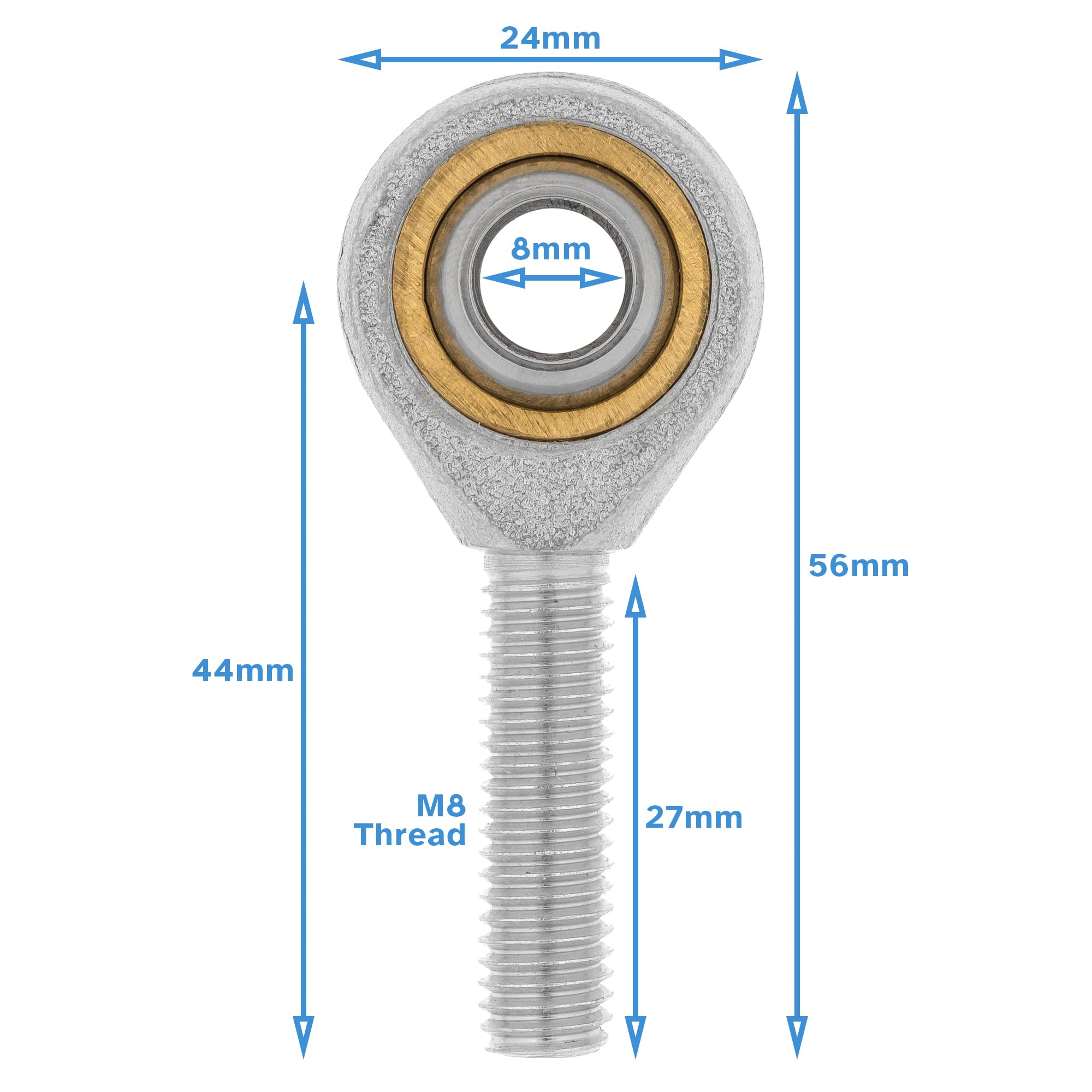 HALLMERS 8mm Bore M8 Male Right Hand Thread Rod End Bearing Metric Rose Joint - Heim Spherical Swivel Threaded Shaft Eye Hardware Steering Control Linkage